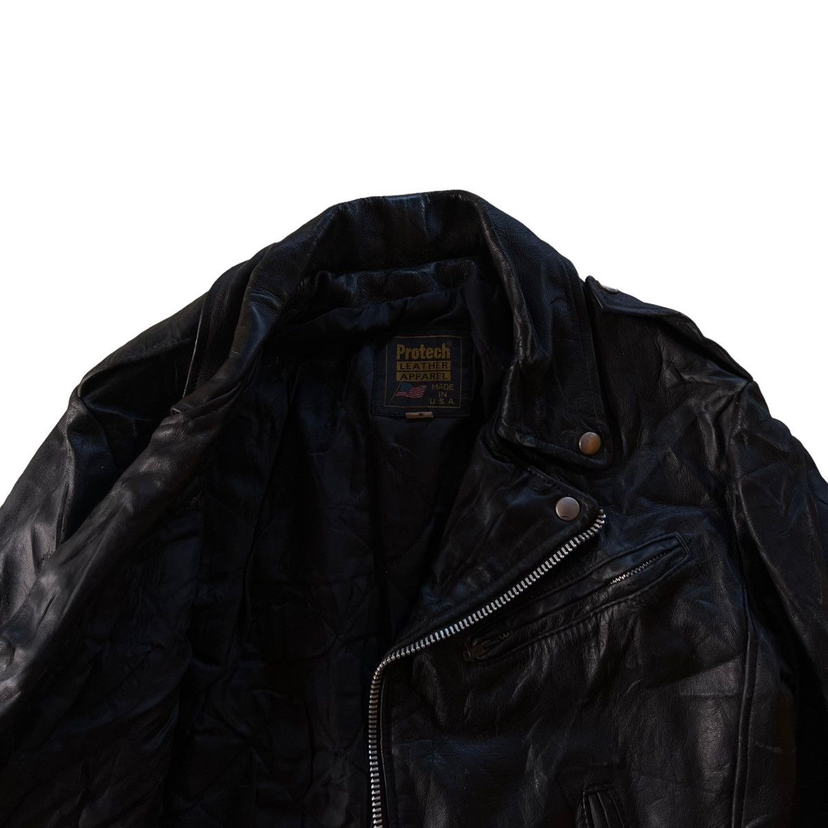Vintage 🔥VTG LEATHER BIKER JACKET DOUBLE BREAST PROTECH APPAREL Size US M / EU 48-50 / 2 - 18 Thumbnail