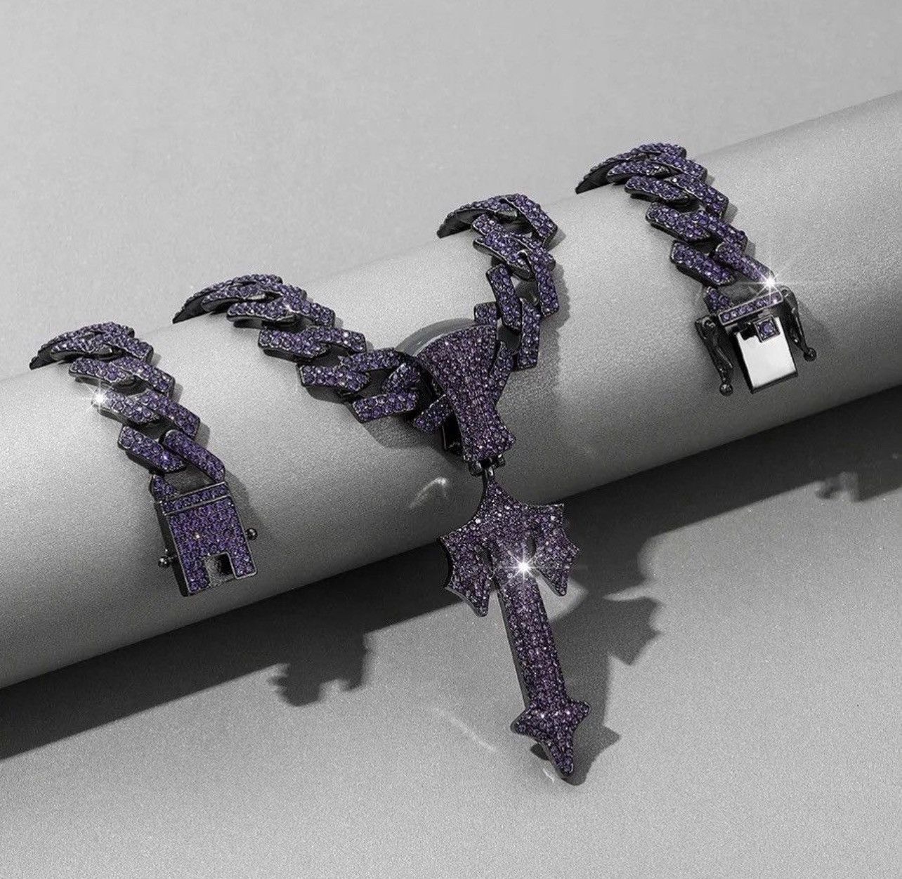 Jewelry Purple Sword Men Necklace Hip Hop Sword Pendant Necklace Size ONE SIZE - 4 Thumbnail