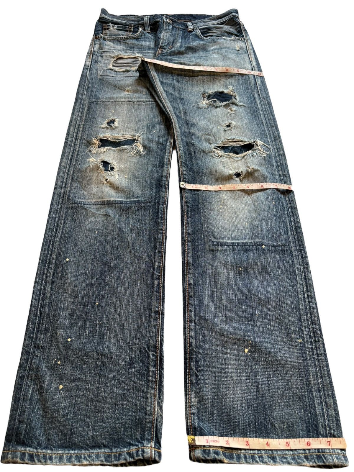 Edwin × Japanese Brand Rebel Vintage Edwin 503 Paint Patch Distress Rip Loose Jean Size US 29 - 14 Thumbnail