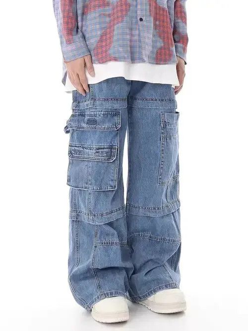 Jean Retro washed distressed multi-pocket cargo jeans Size US 32 / EU 48 - 4 Thumbnail