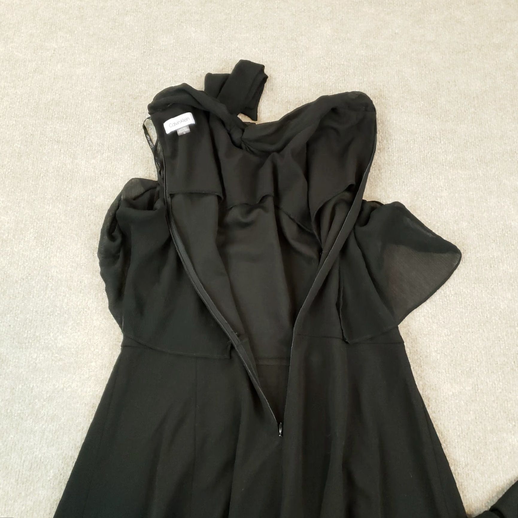 Calvin Klein Calvin Klein Dress Womens Size 10 Black Mock Neck Midi Layered Stretch Bow Formal, Party/Cocktail, Wedding Women XS? Size L / US 10 / IT 46 - 8 Thumbnail