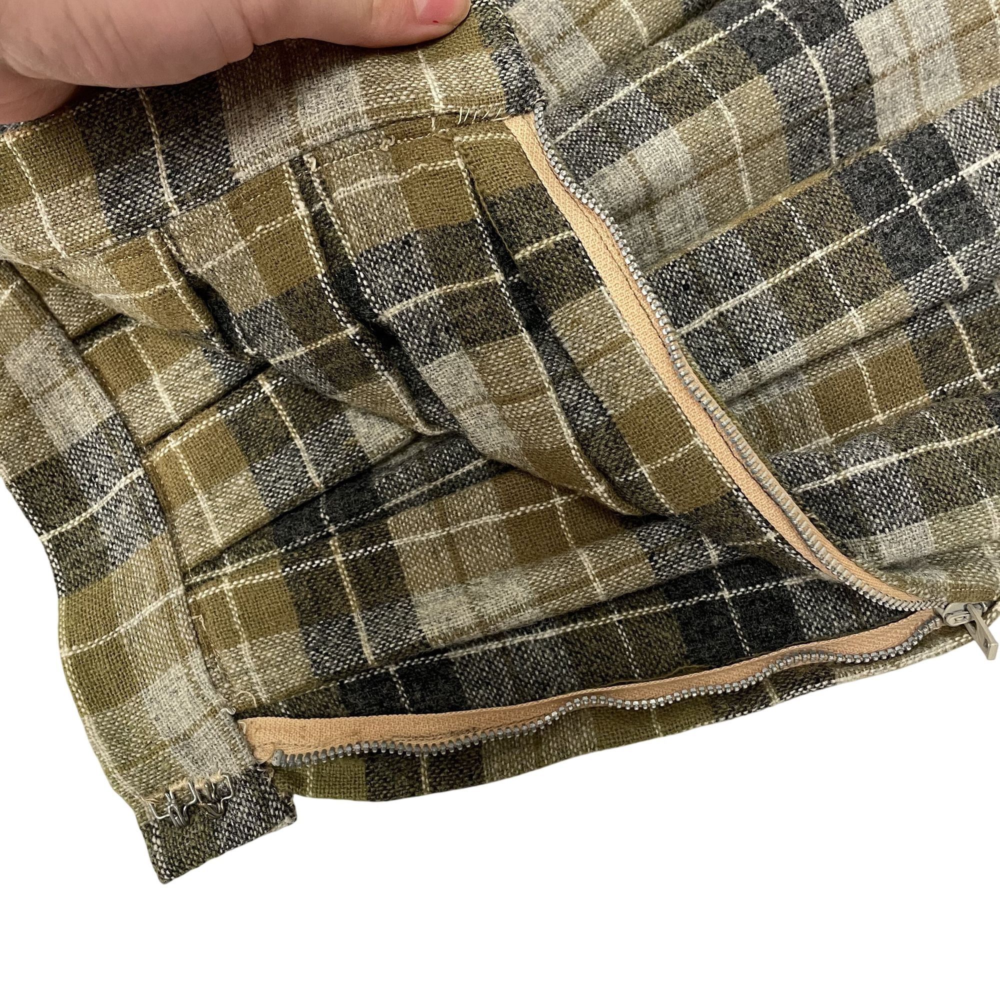 Other Vtg Olive Black White PLAID PLEATED Wool Petite Skirt Size 24" / US 00 / IT 34 - 3 Thumbnail