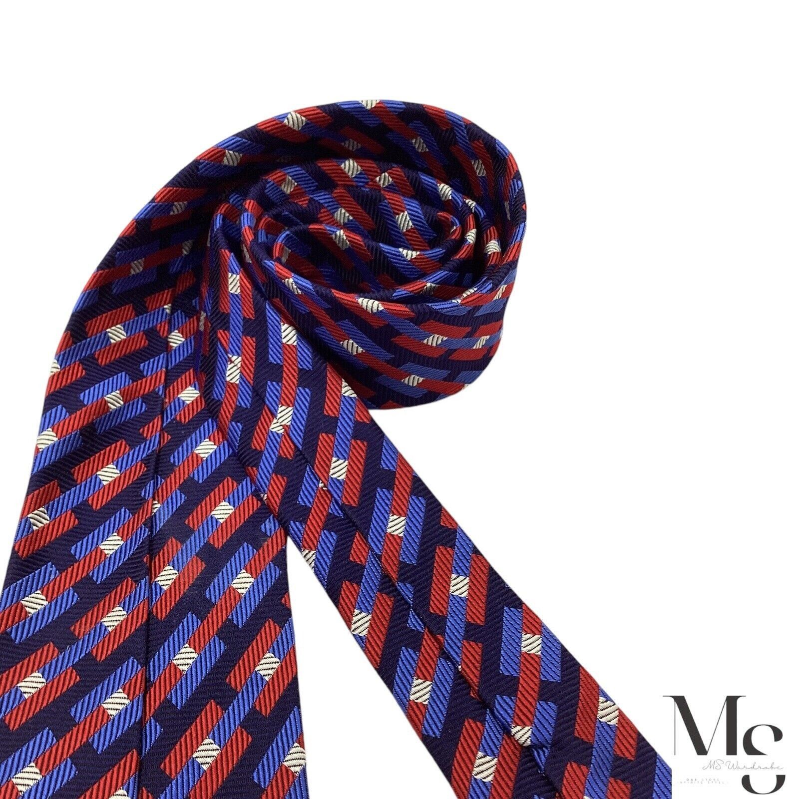 Turnbull & Asser Turnbull & Asser Red & Blue Striped Silk Tie Hand Made In En Size ONE SIZE - 4 Thumbnail