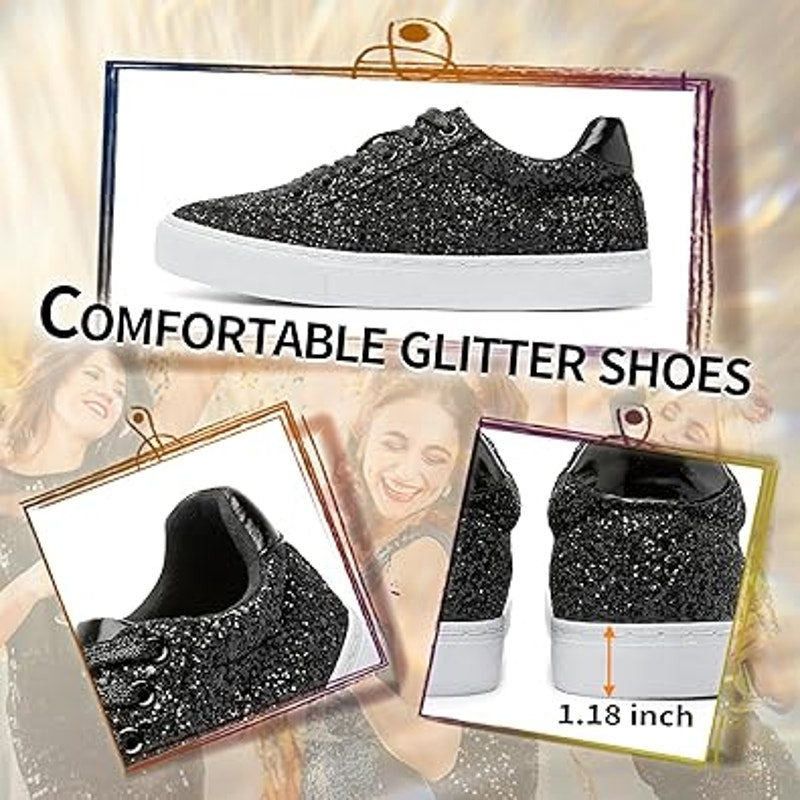 Other Jeekopeg Women's Size 6 Black Glitter Lace Up Sneakers Size US 6 / IT 36 - 3 Thumbnail