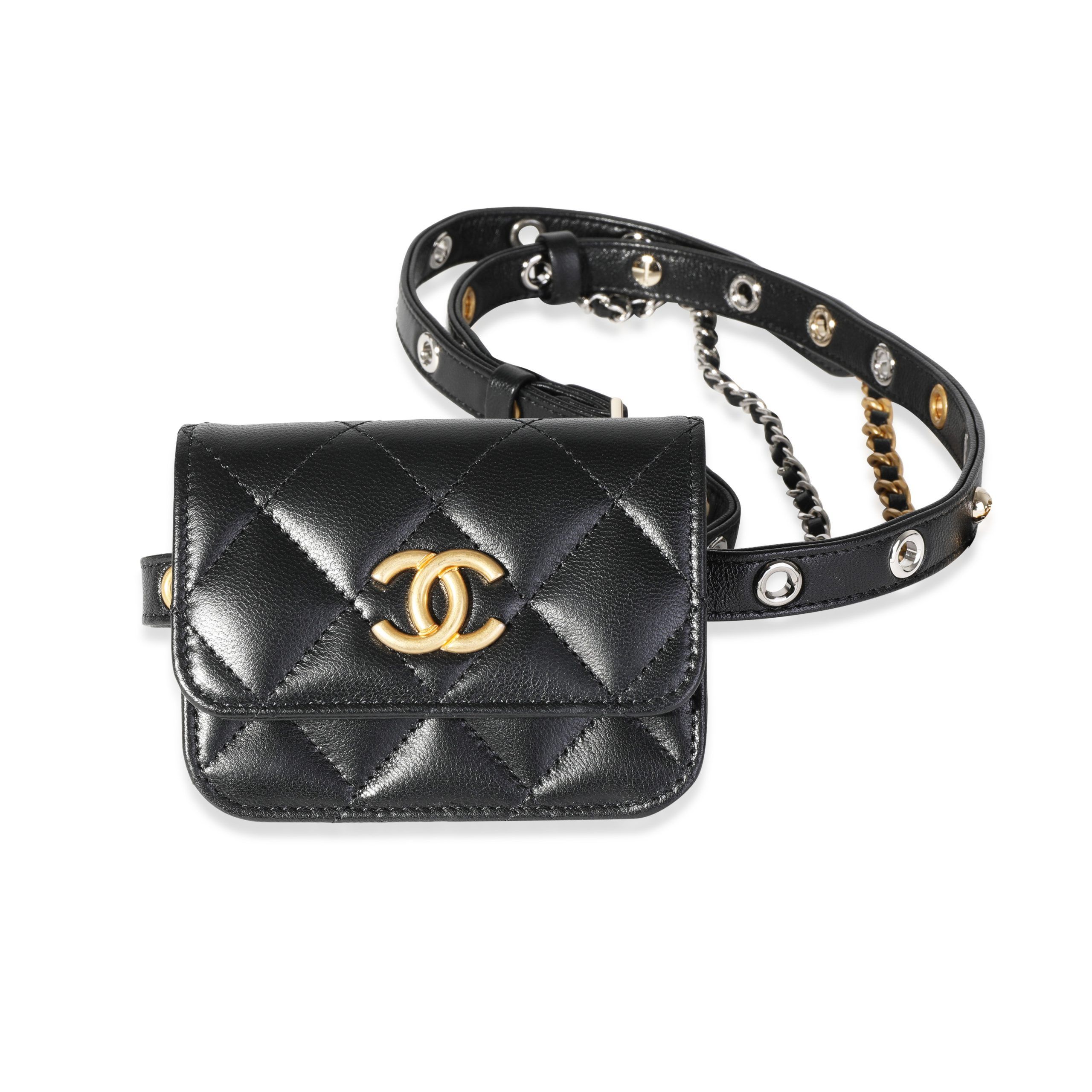 Chanel Black Quilted Goatskin Punk Chain Mini Belt Bag