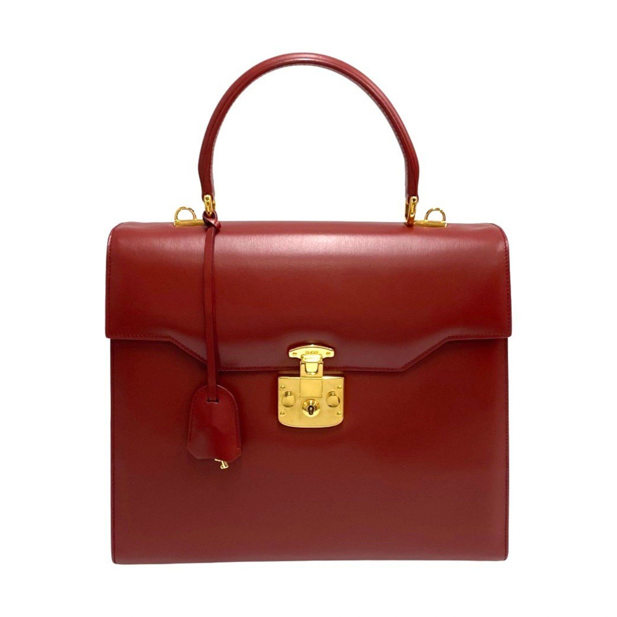 image of Gucci Old Vintage Ladylock Calf Leather Genuine Handbag Mini Tote Bag Red in Red Color, Women's