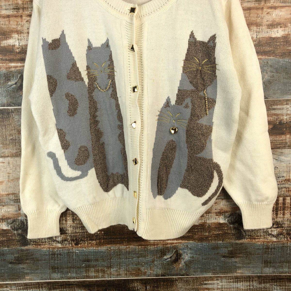 Vintage DL Erina cat Beige Cardigan Knitwear #C727 Size M / US 6-8 / IT 42-44 - 3 Thumbnail