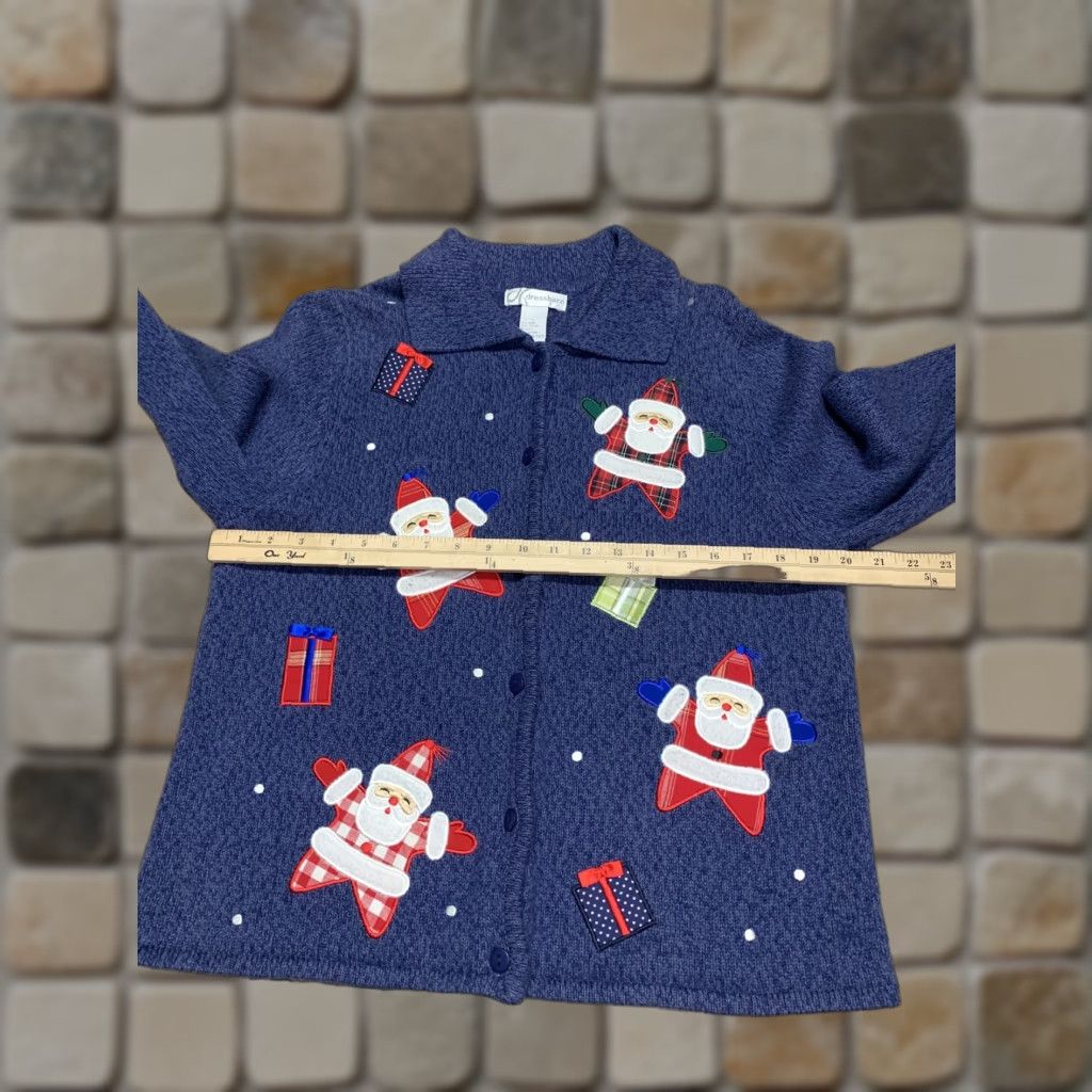 Vintage Dressbarn Ugly Christmas Sweater Cardigan Womens Large Blue Santa Claus Presents Holiday Knit Dress/Plus Size Mens? Size L / US 10 / IT 46 - 1 Thumbnail