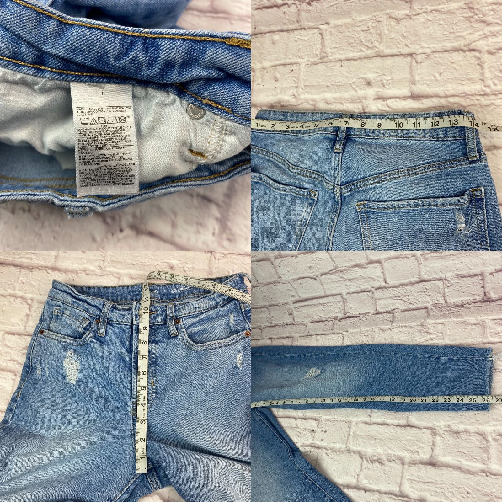 Old Navy VINTAGE Old Navy Womens OG High Rise Straight Jeans Blue Distressed Raw Hem Size 6 Size 28" / US 6 / IT 42 - 8 Thumbnail