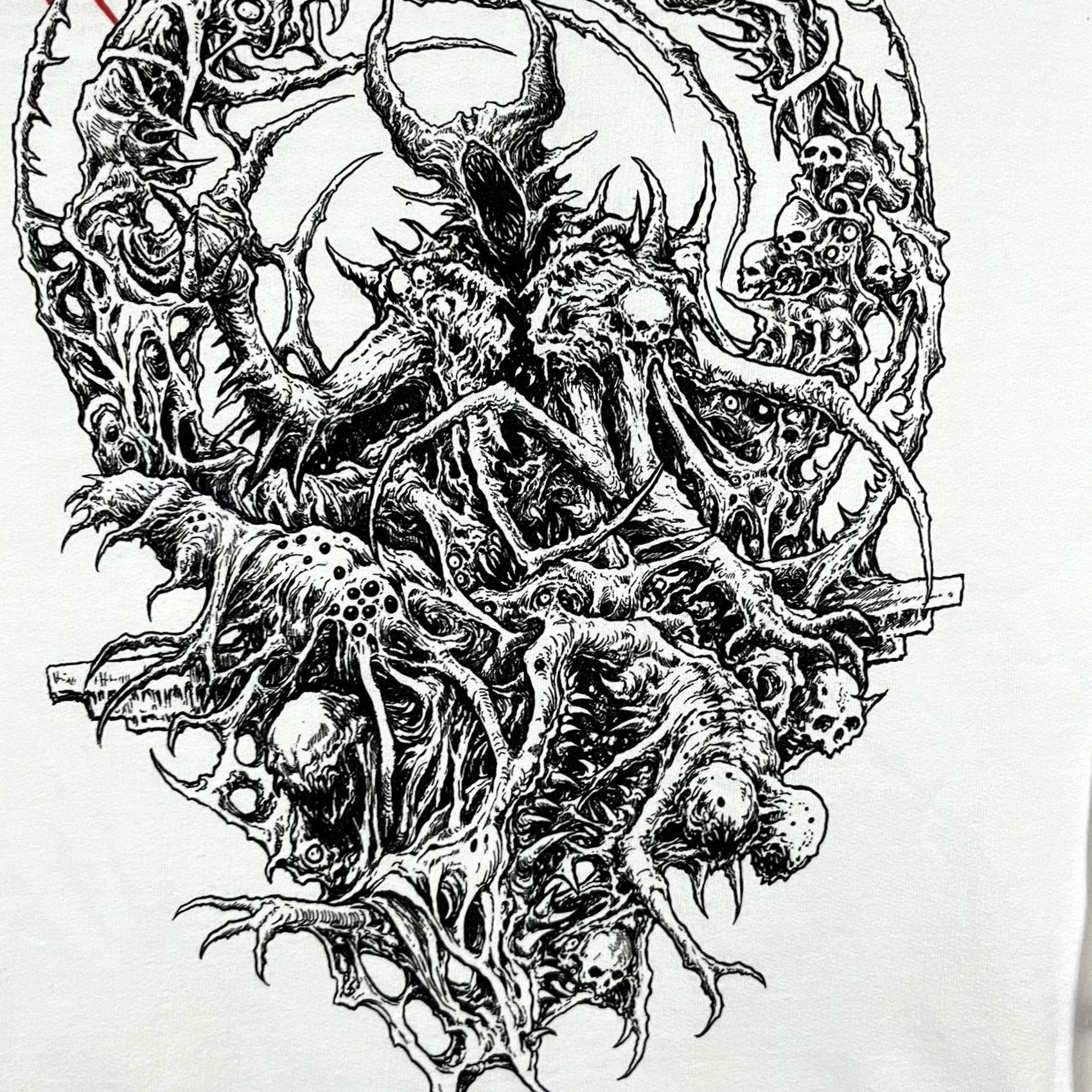 Vintage Aborted Hoodie Mens XL White Graphic Print Hooded 90s Gothic Grunge Horror Metal Sweatshirt Pullover Size US XL / EU 56 / 4 - 7 Thumbnail
