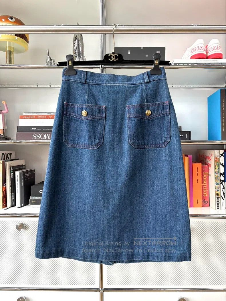 Gucci Gucci Dark blue denim double G gold buckle skirt Size 25" / US 0 / IT 36 - 1 Thumbnail
