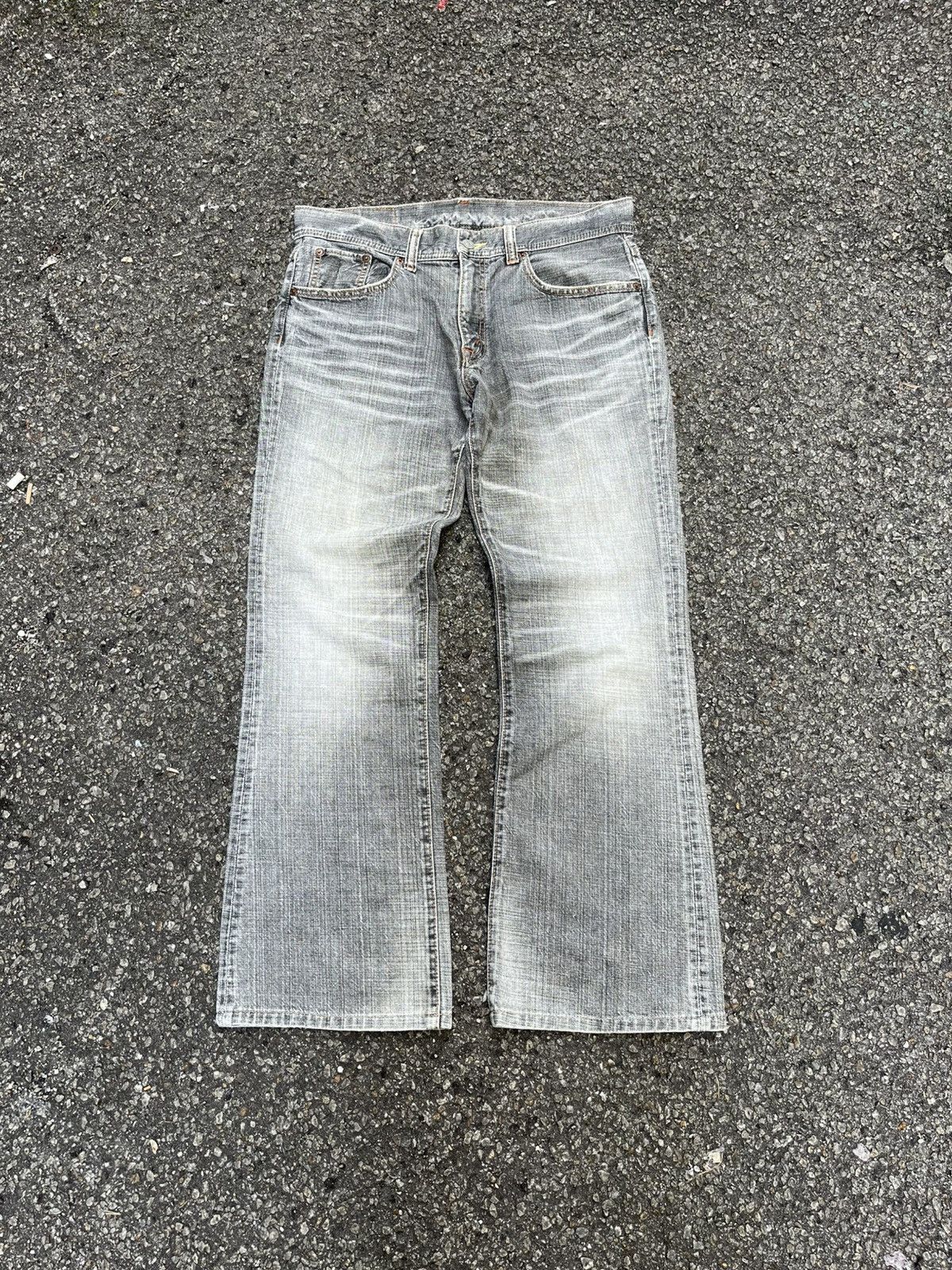 Japanese Glheart Flared Jeans Faded Black Grey Denim Bootcut