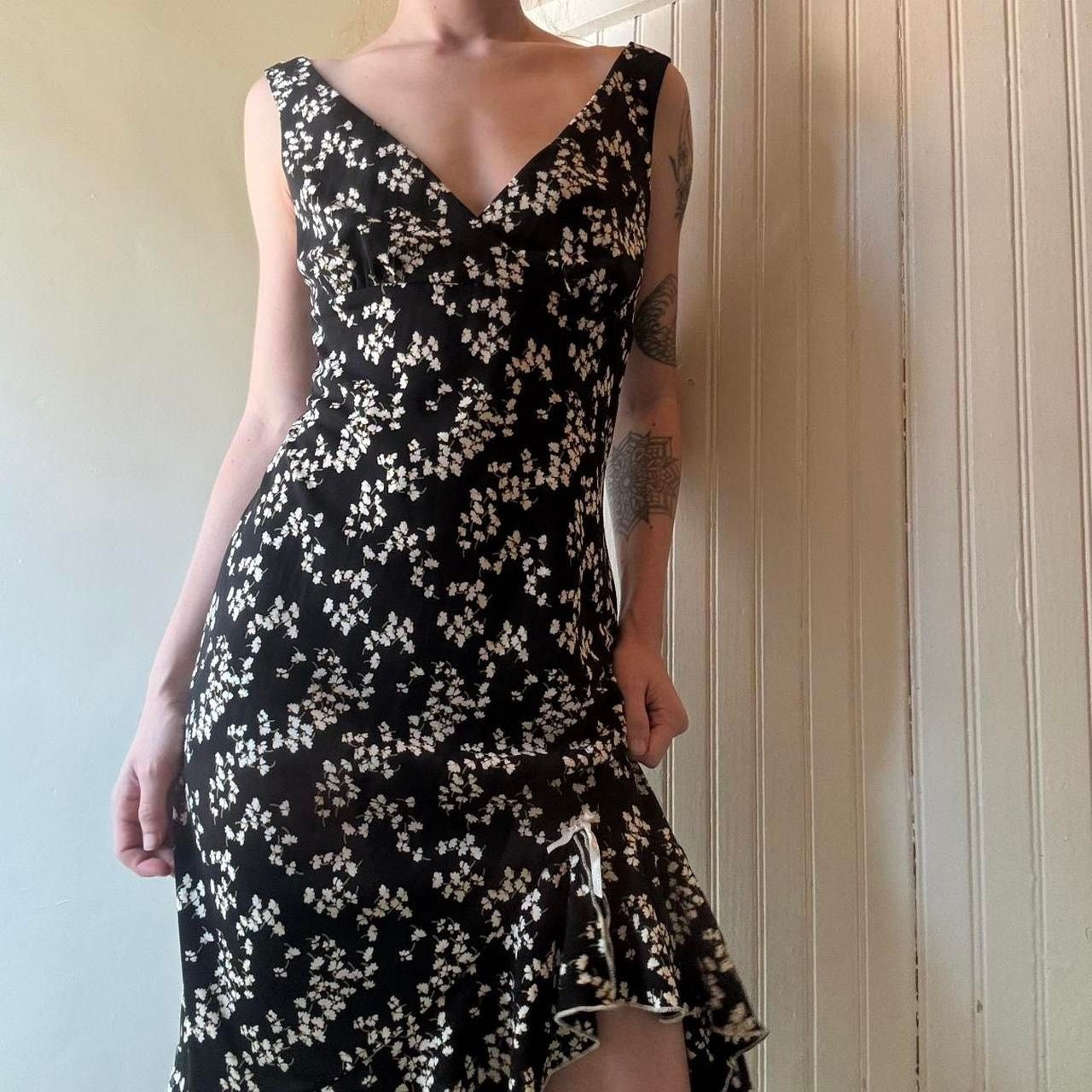 Vintage Vintage Jodi Kristopher Black Floral Midi Dress Medium Y2K Size M / US 6-8 / IT 42-44 - 1 Thumbnail