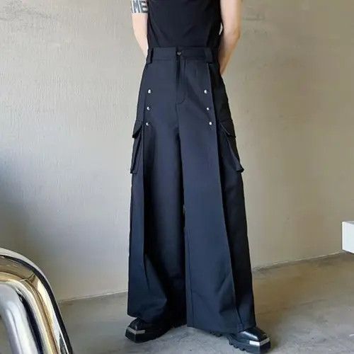image of Men's Casual Wide Leg Trousers Korean Style in Black (Size 32)