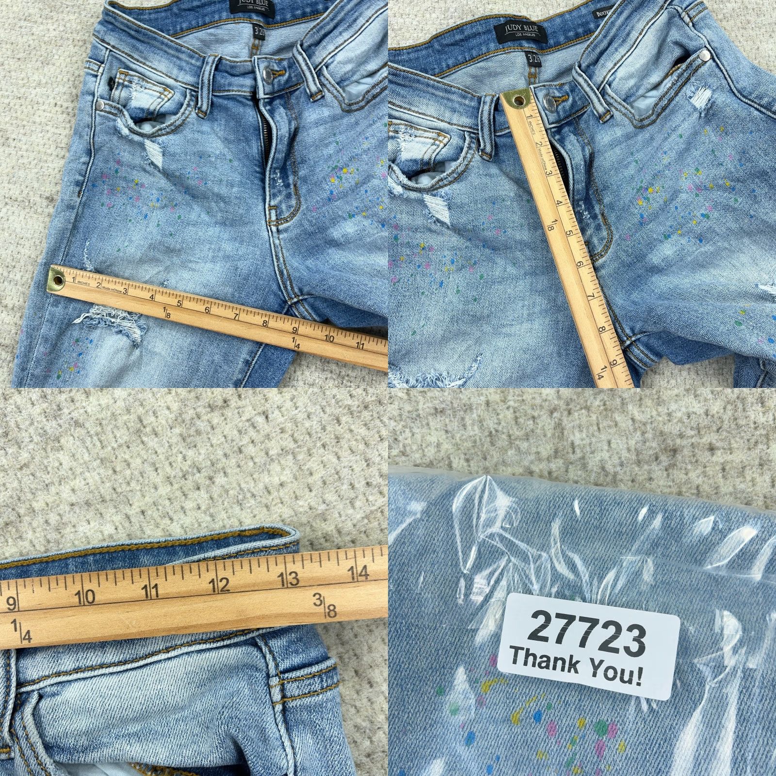 Vintage Judy Blue Jeans Women 3 26 Boyfriend Fit Med Was h Paint Splatter Rips Holes Jeans_Blue Regular 5-Pocket Denim Distressed Medium Size 26" / US 2 / IT 38 - 9 Thumbnail