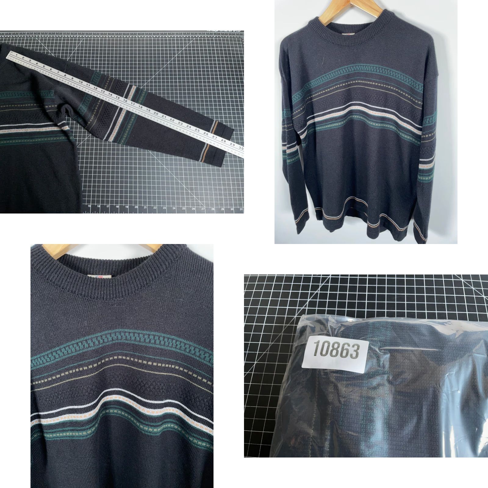 Vintage VINTAGE County Seat Sweater Shirt XL Men Black Green Striped Knit Crewneck Acrylic Knit VTG Pullover Size US XL / EU 56 / 4 - 8 Thumbnail