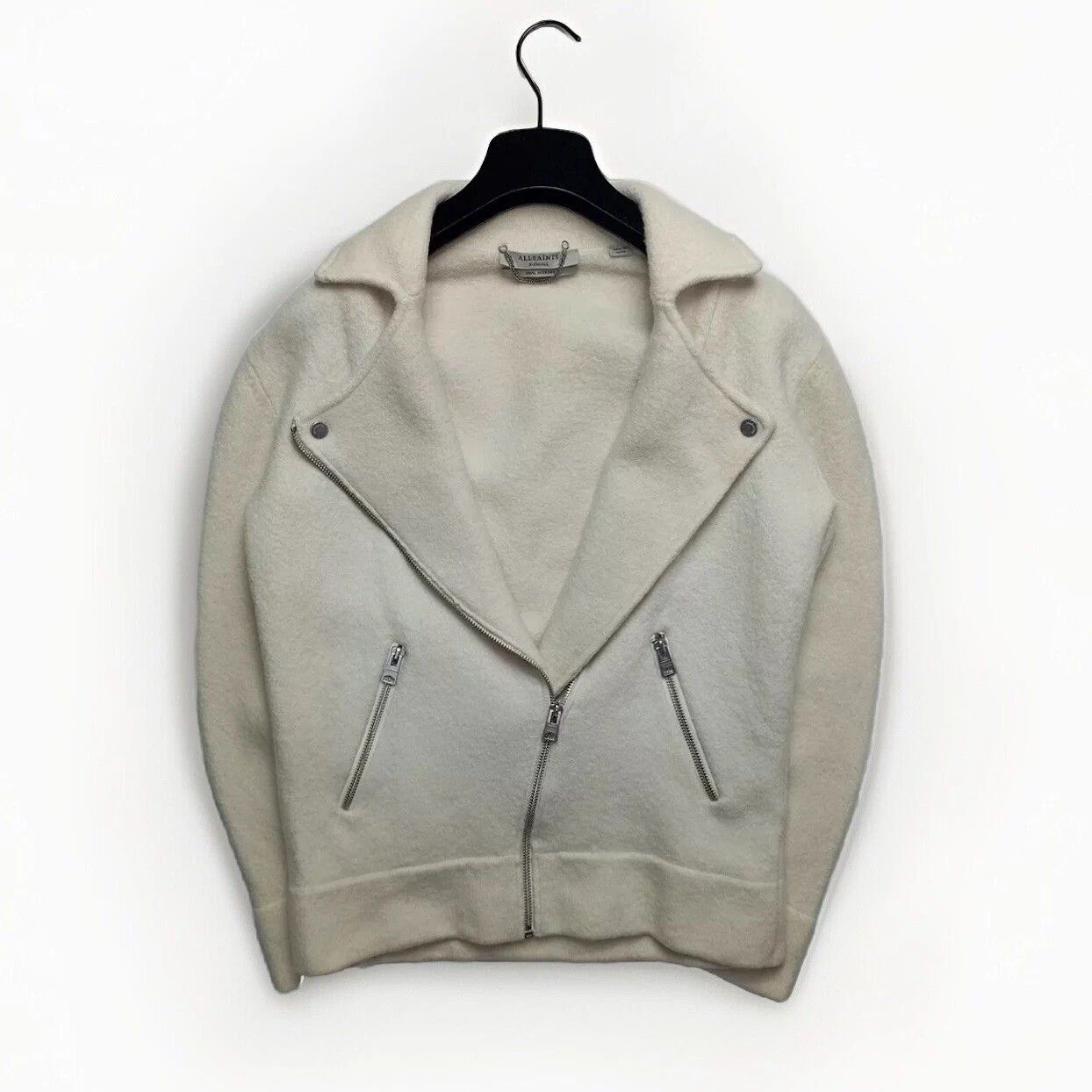 Allsaints AllSaints Robyn Biker Merino Wool Jacket Ivory – Size XS–S Size XS / US 0-2 / IT 36-38 - 4 Thumbnail