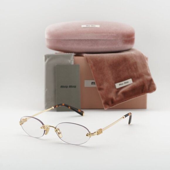 Miu Miu Miu Miu MUA54S 5AK08N Sunglasses Gold Oval Frame Size ONE SIZE - 1 Thumbnail