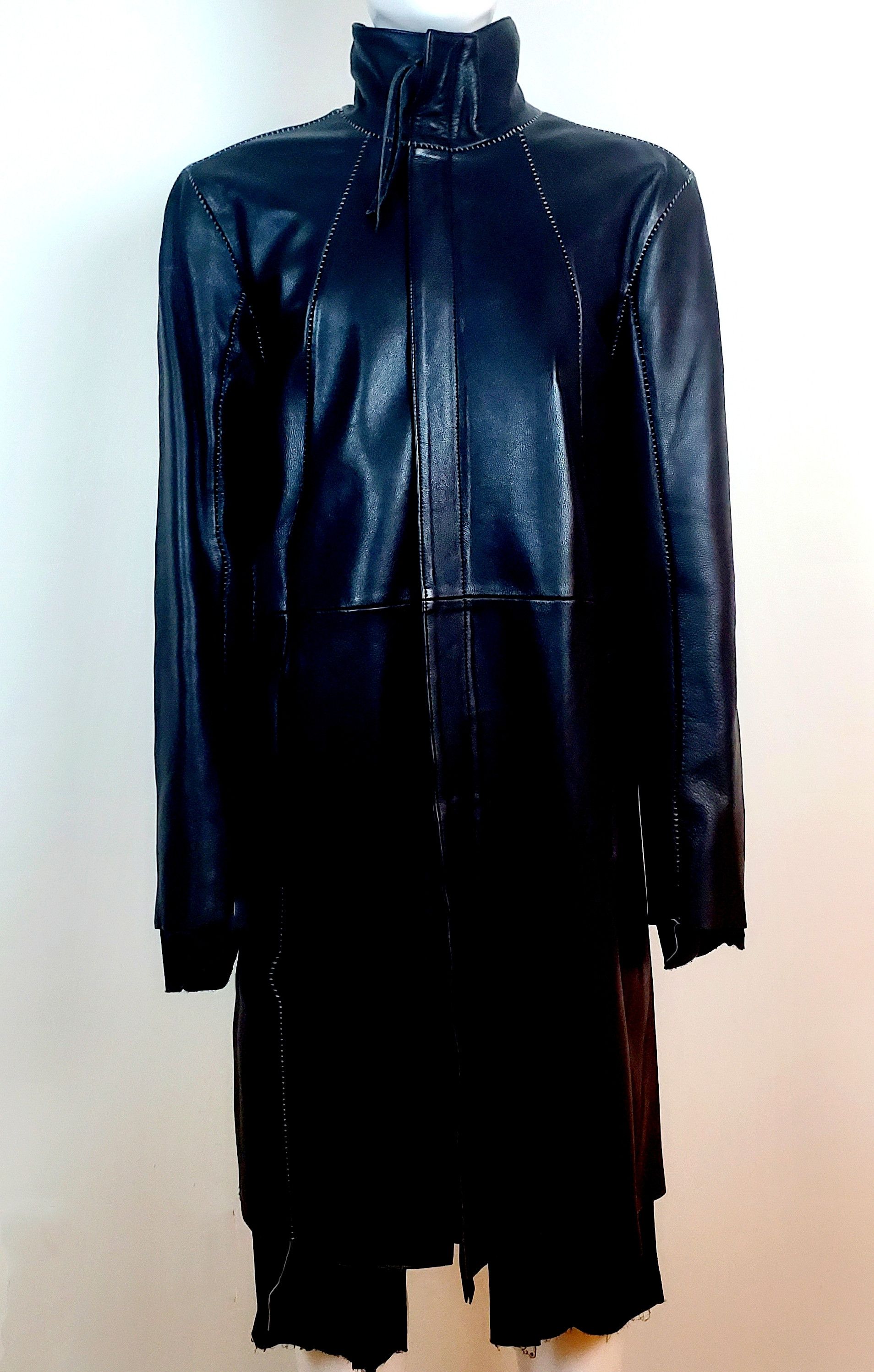Army of Me Draped Genuine Leather Parka Overcoat Jacket