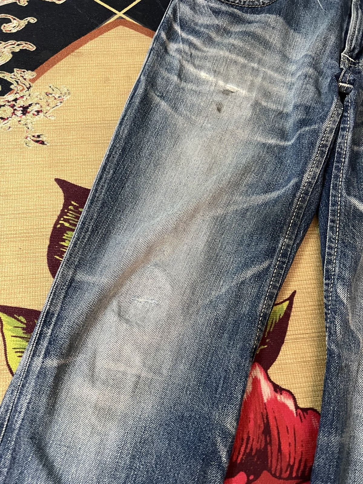 Edwin × Japanese Brand × Vintage 💥FLARE 💥VINTAGE EDWIN BLUE TRIP SUN DISTRESSED JEANS Size US 31 - 5 Thumbnail