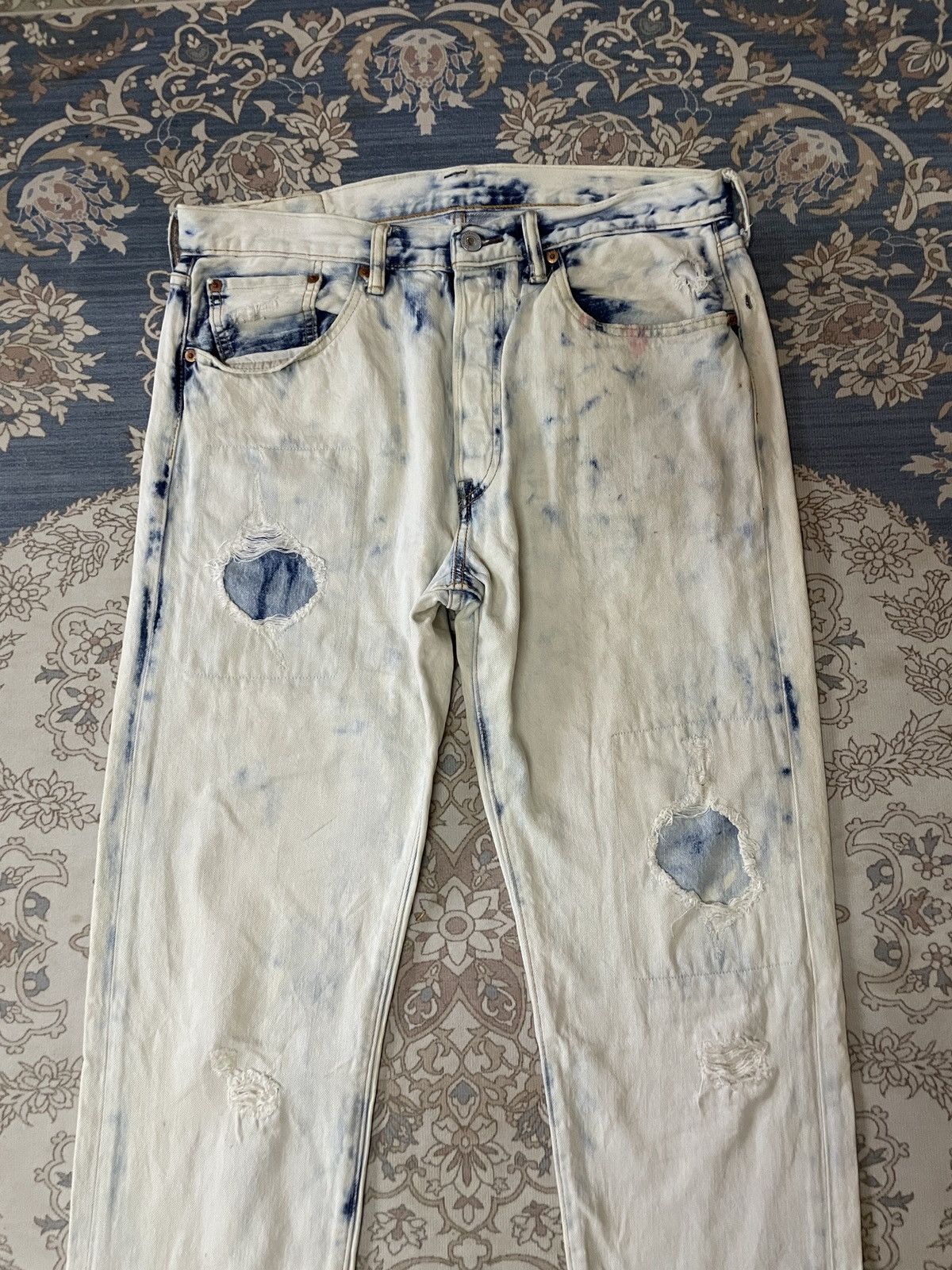 Levi's × Levi's Made & Crafted × Levi's Vintage Clothing Levi’s 501 Bleached boyfriend Denim Patchwork distressed W34 Size US 34 / EU 50 - 3 Thumbnail