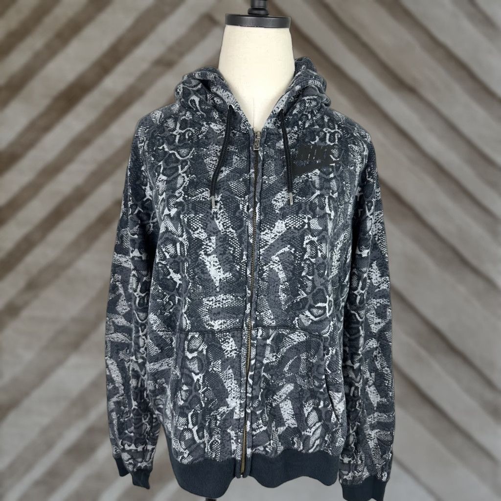 Nike VINTAGE Nike Hoodie Sweatshirt Womens Large Snakeskin Print Charcoal Gray Full Zip Gym Size L / US 10 / IT 46 - 1 Thumbnail