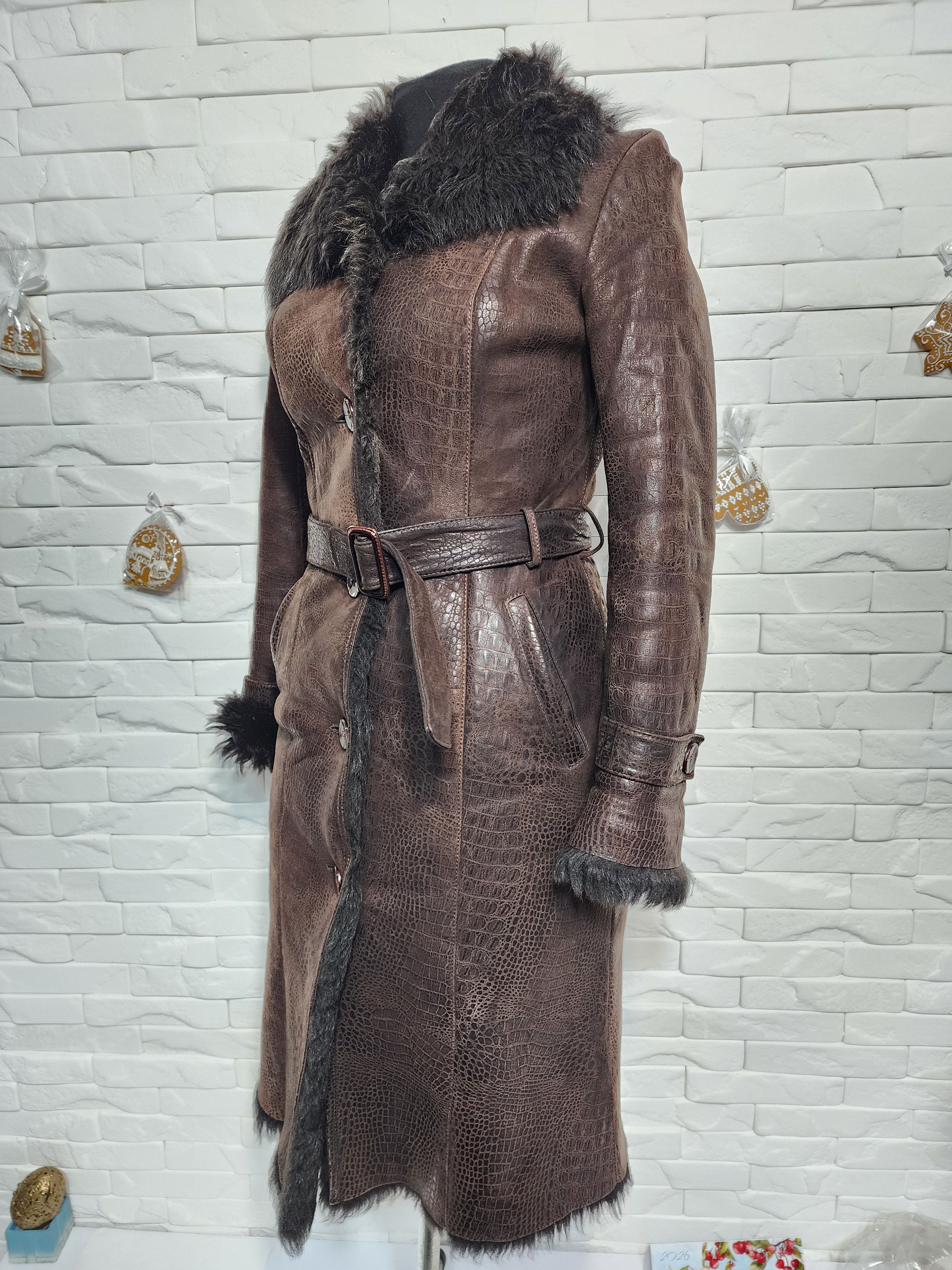 Furla Brown Sheepskin Coat: Fluffy Collar, Decorative Buttons Size S / US 4 / IT 40 - 2 Thumbnail