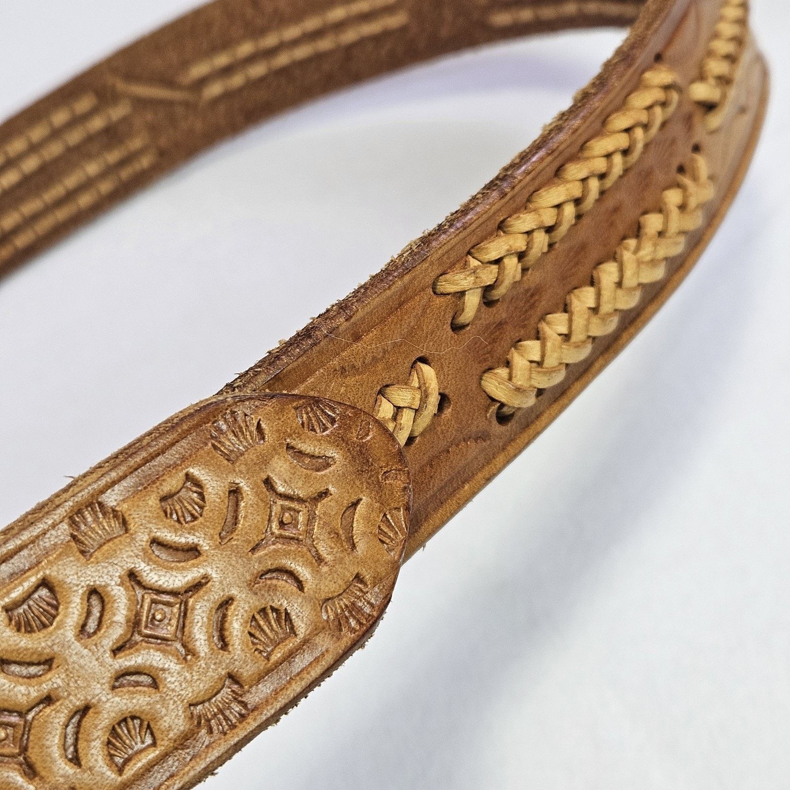 Vintage Tooled Leather Western Belt Southwestern Removable Buckle Size 42 - 4 Thumbnail