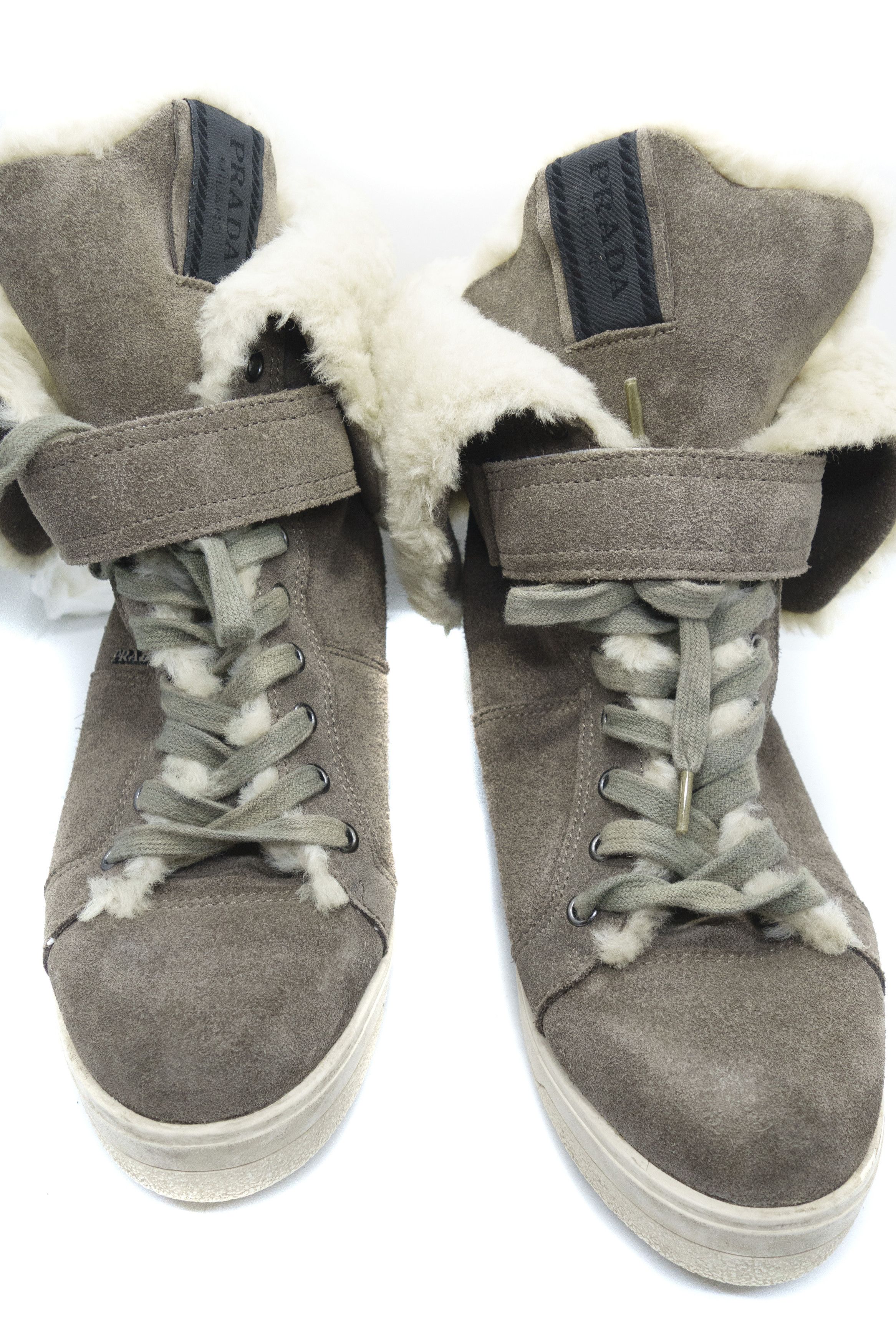 Prada Wedge Suede Sherpa High Boots Size US 9 / IT 39 - 5 Thumbnail