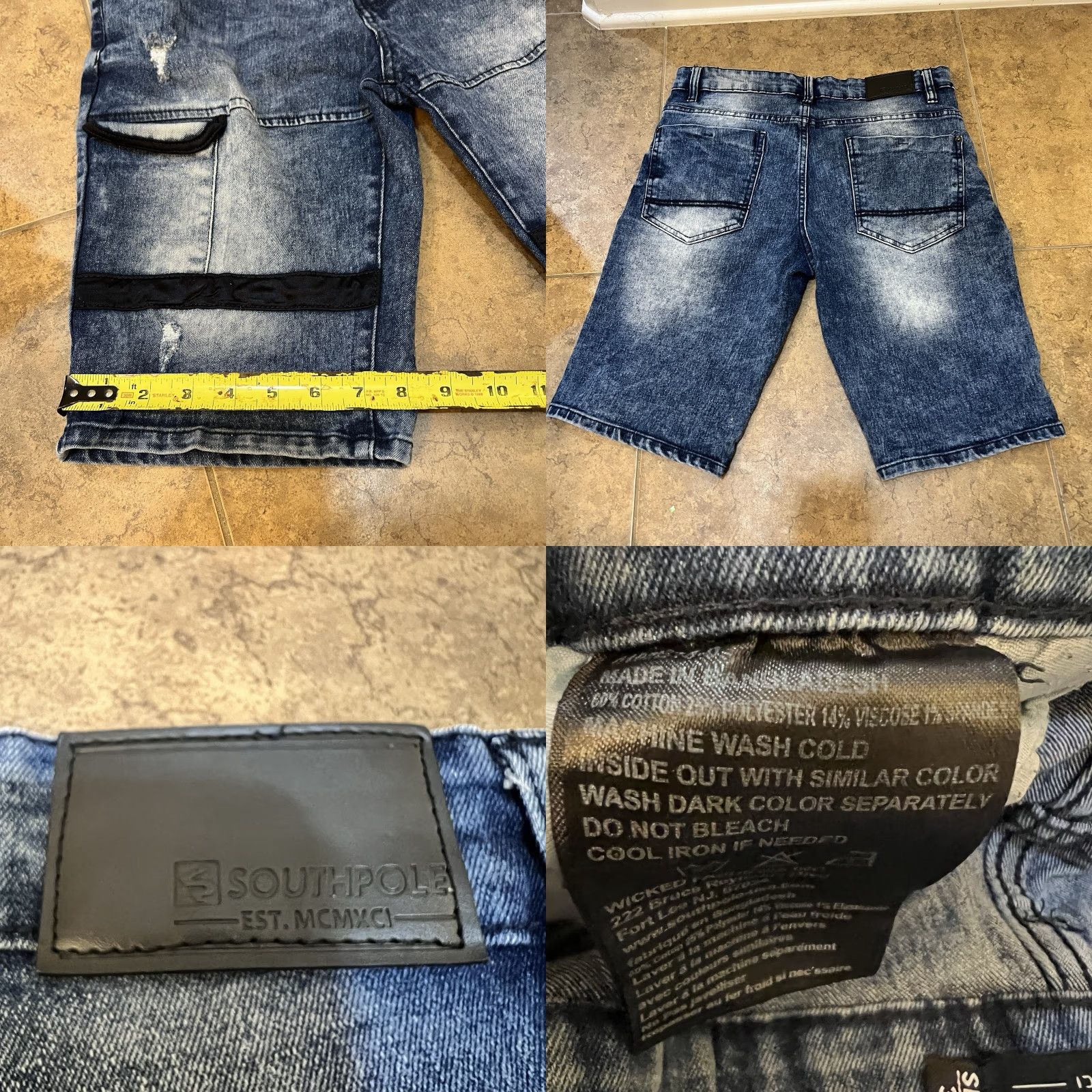 Southpole Southpole Blue Jean Shorts - Slim 32 - Distressed - Black Stripes - Men’s - Denim Front Zip Casual 90s Hip Hop Grunge Jeans Shorts Mens Size US 32 / EU 48 - 8 Thumbnail
