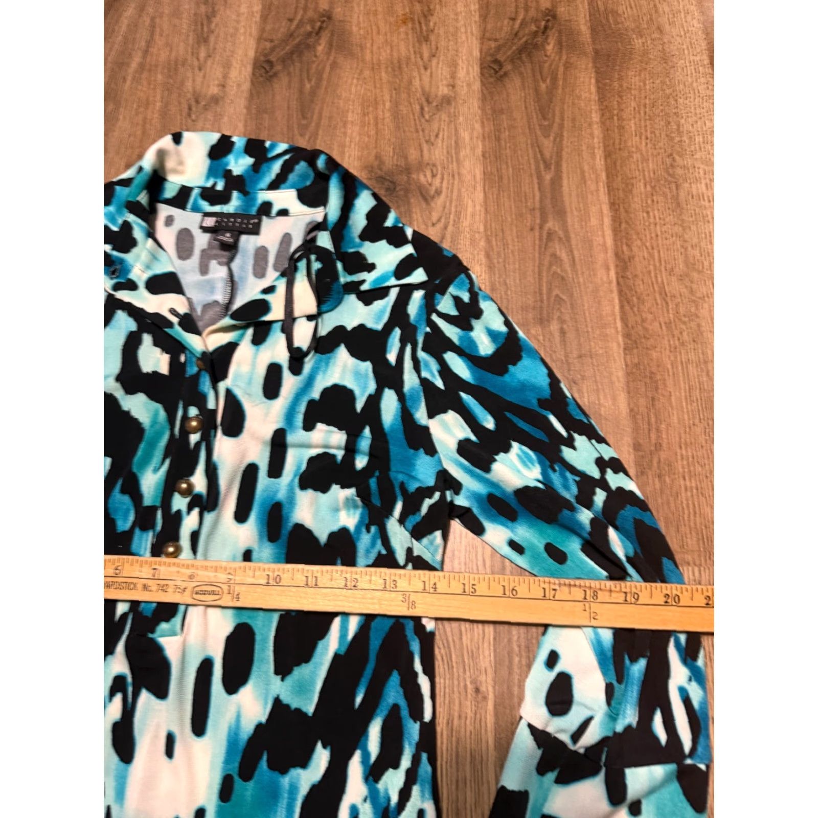 Vintage Carole Little Dress Women's Size 6 Blue Black Geometric Long Sleeve Dress Size M / US 6-8 / IT 42-44 - 3 Thumbnail
