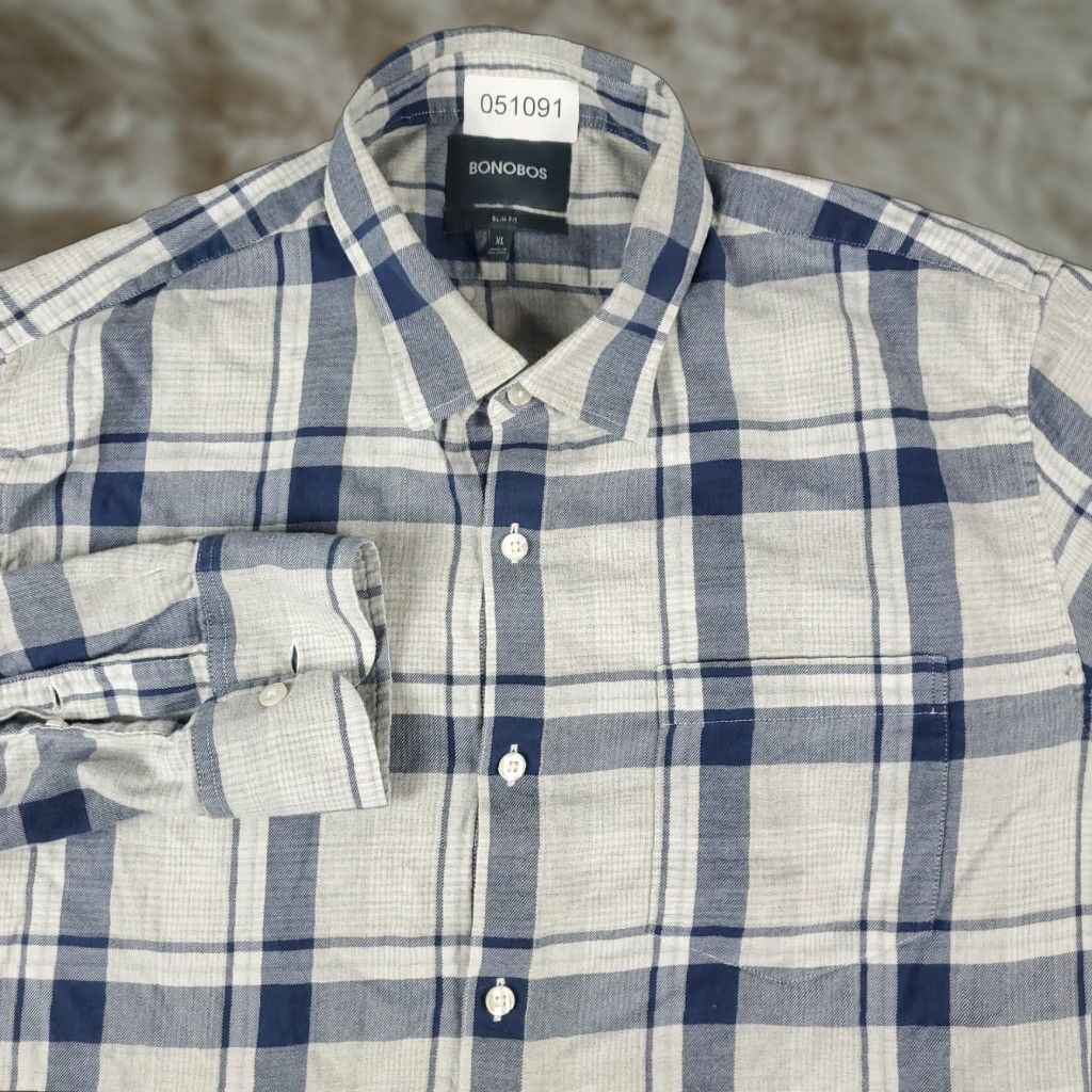 Bonobos Bonobos Shirt Mens XL Blue Plaid Button-Up Long Sleeve Casual Button-Down Collar Regular Fit - Cotton, 100% Cotton, Classic Preppy Style, Men Size US XL / EU 56 / 4 - 1 Thumbnail