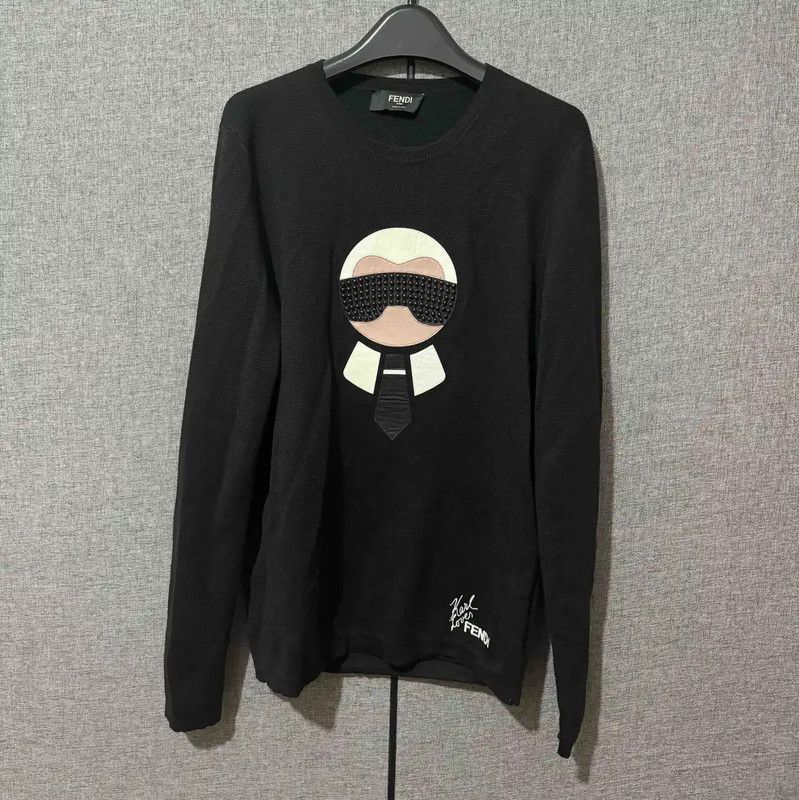 Fendi Fendi Black Wool Logo Sweater for Men 0089 Size US S / EU 44-46 / 1 - 1 Thumbnail