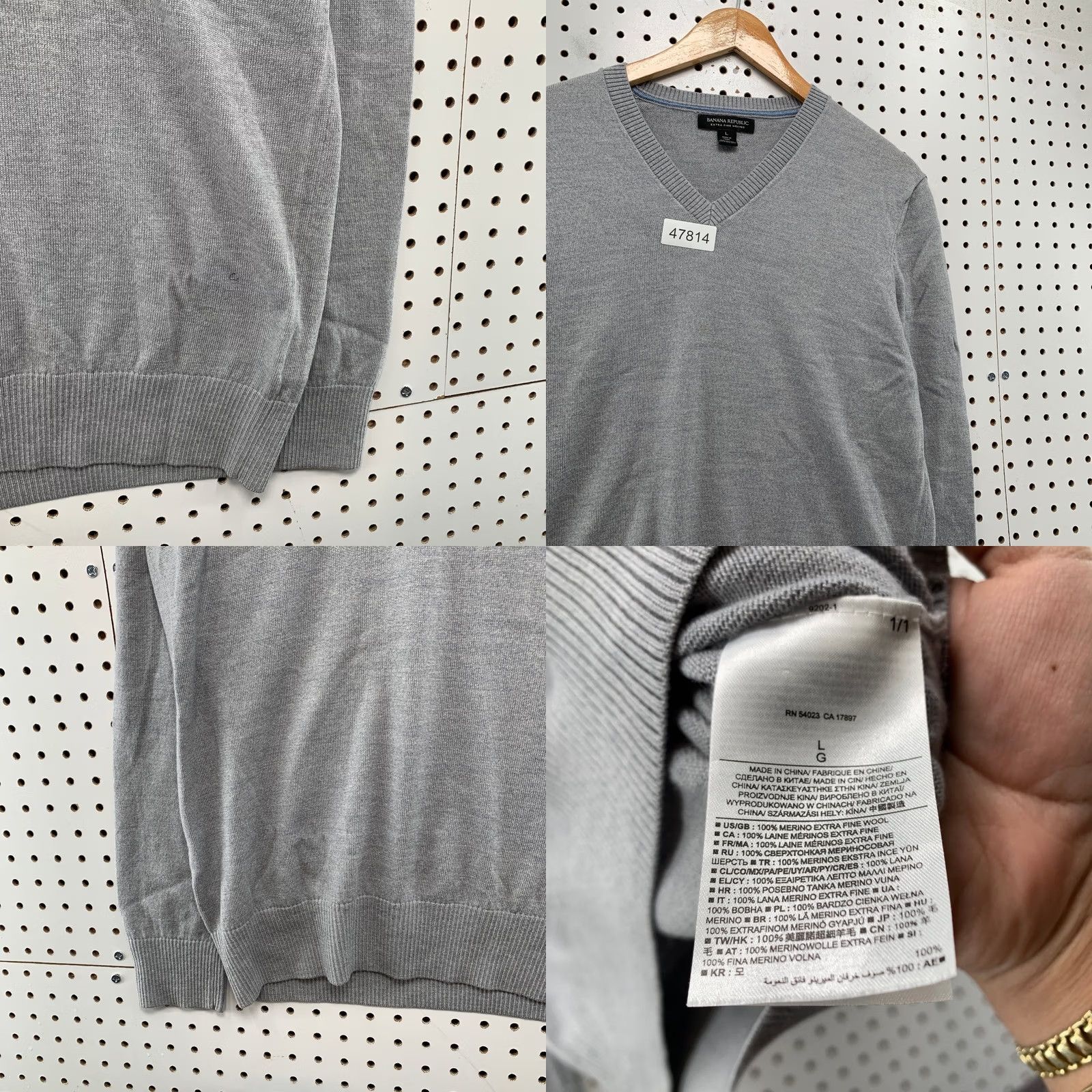 Banana Republic Banana Republic Sweater Mens Large Gray 100% Merino Wool Lightweight V-Neck Pullover Knit Winter Casual Shirts Size US L / EU 52-54 / 3 - 8 Thumbnail