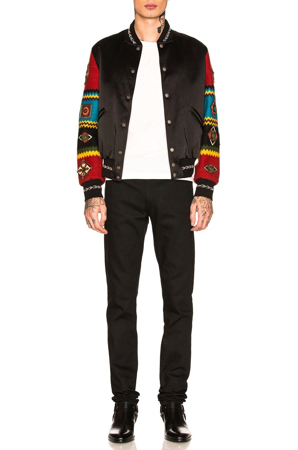 Saint Laurent Paris o1tko11224 Indian Tapestry Sleeve Bomber Jacket Multicolor Size US L / EU 52-54 / 3 - 4 Thumbnail