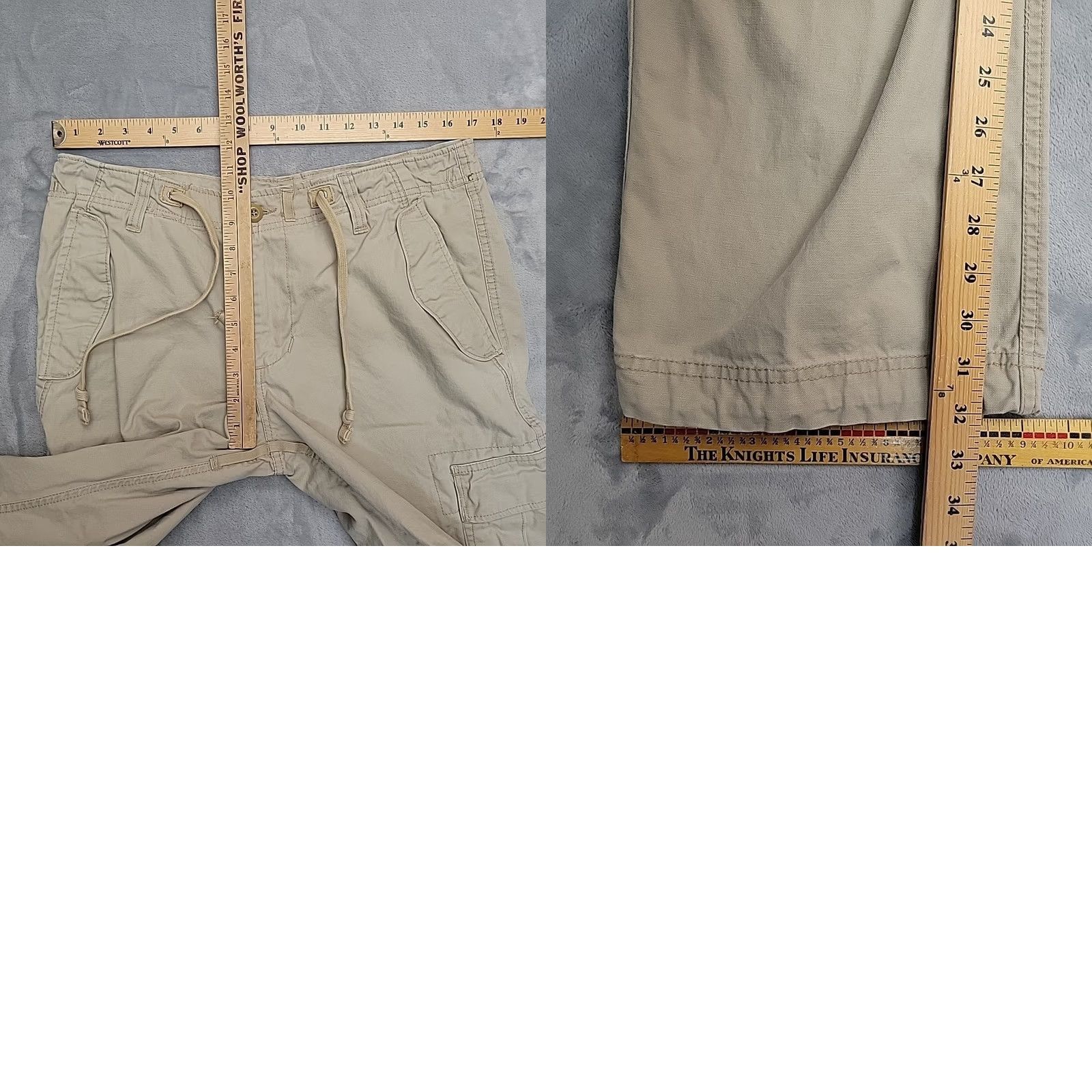 Vintage VTG Molecule Cargo pants Mens L 34x32 Khaki Military Wide Leg Skate Streetwear Pants Mens L Khaki 90s Army Outdoor Canvas Pocket Zipper Batwing? Size US 33 - 8 Thumbnail