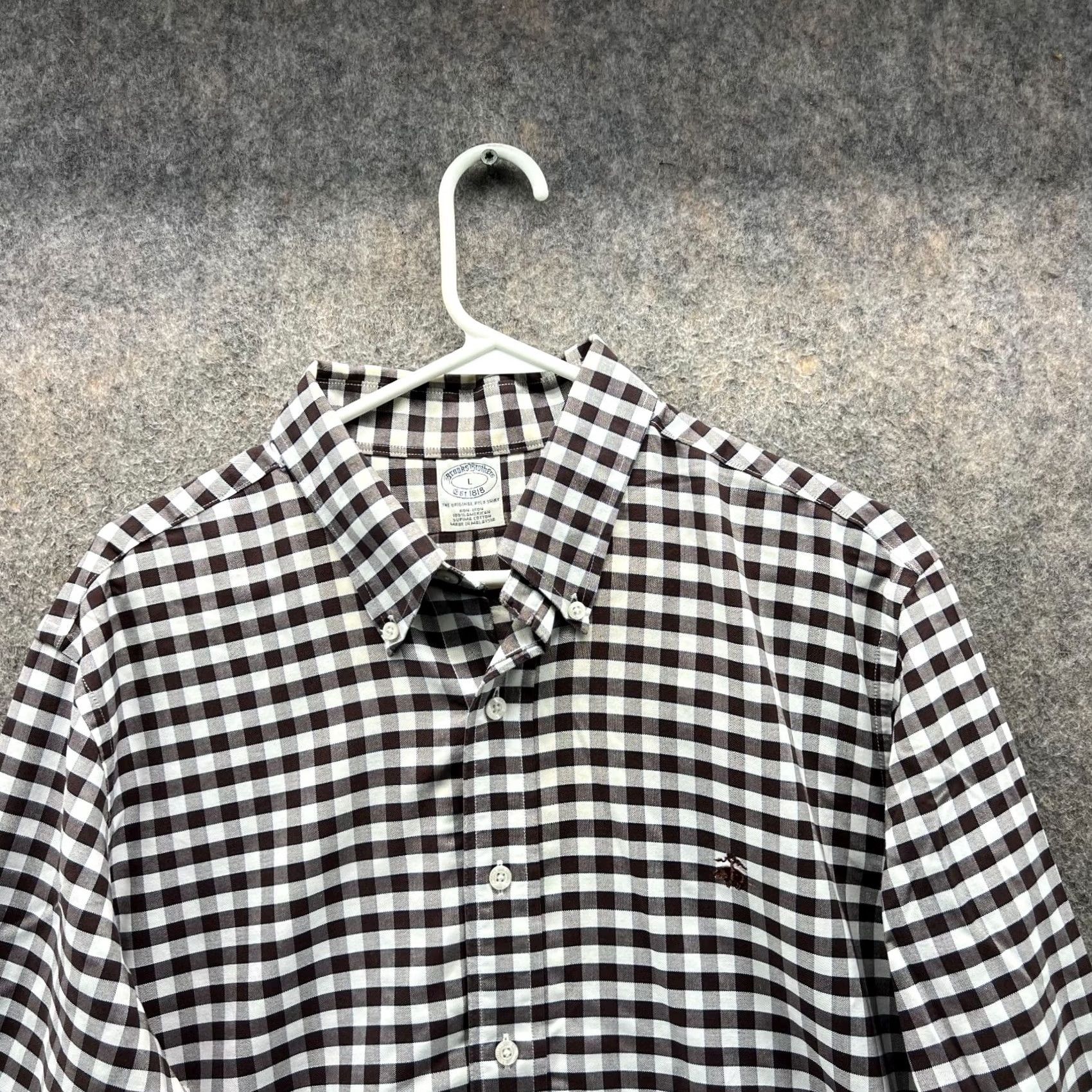 Brooks Brothers VINTAGE Brooks Brothers 1818 Shirt Mens Large Brown White Button-Down Gingham Preppy Size US L / EU 52-54 / 3 - 4 Thumbnail