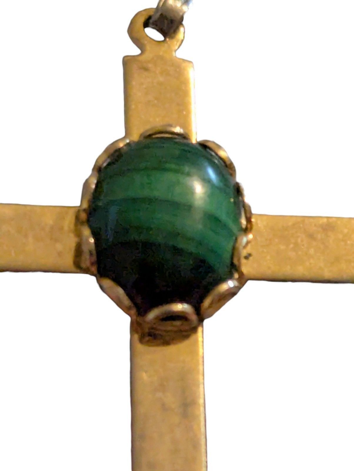 Other Vintage Gold Tone Cross Green Stone Pendant Small 1.25" Size ONE SIZE - 2 Thumbnail