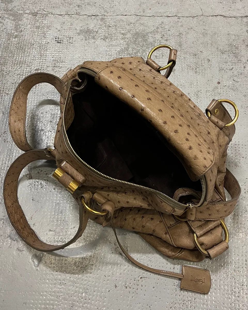 Yves Saint Laurent 2000s Yves Saint Laurent Beige Ostrich Leather Handle Bag Size ONE SIZE - 9 Thumbnail
