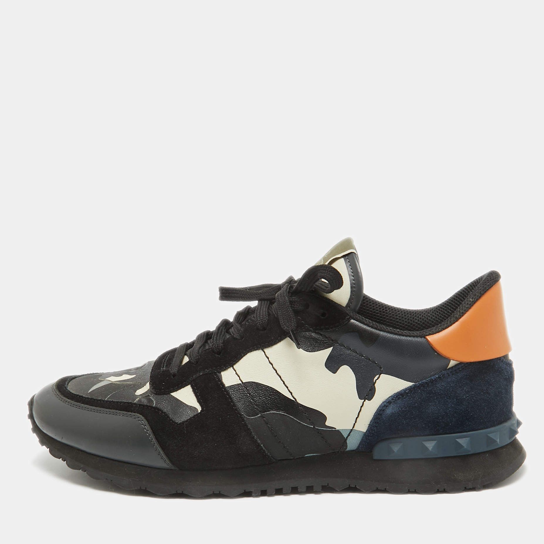 Valentino Valentino Black Canvas Leather Rockrunner Low Top Sneakers Size US 10.5 / EU 43-44 - 2 Thumbnail