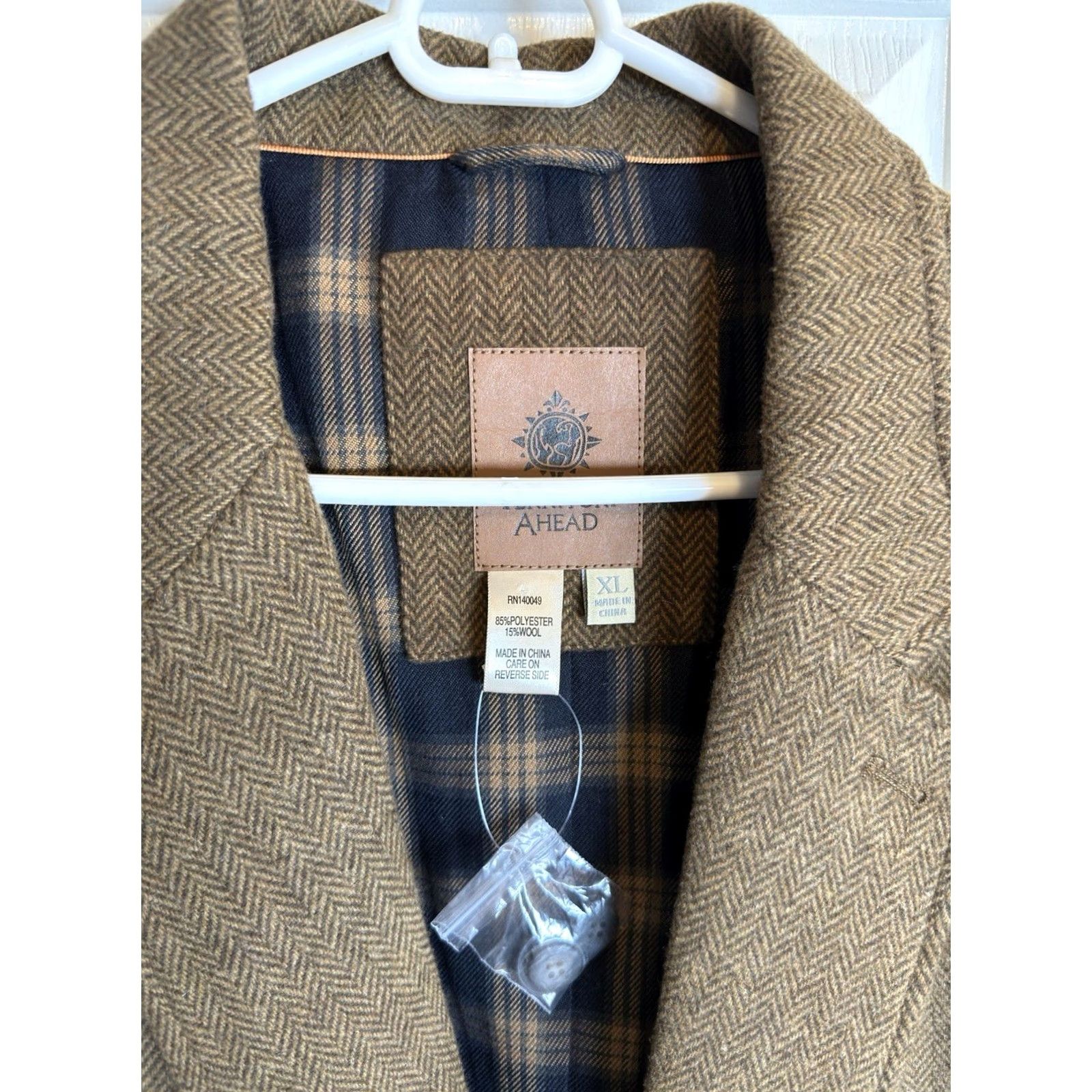 The Territory Ahead Territory Ahead Blazer Jacket Brown Herringbone Wool Blend Three-Button NWT Mens XL Size 46R - 5 Thumbnail