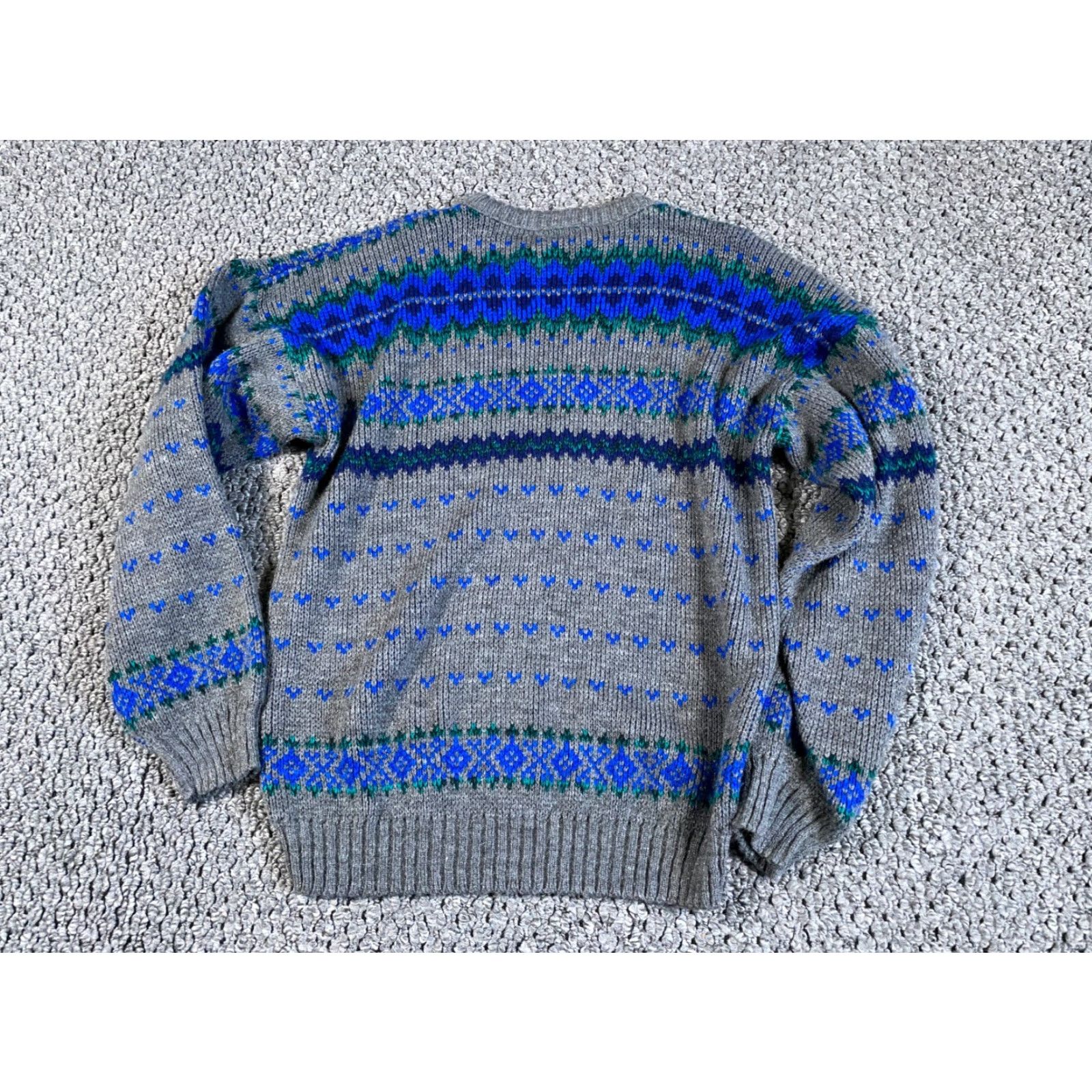 Vintage VTG 90s Geometric Pattern Sweater Adult Medium Gray Blue Chunky Knit Dad Style Size US M / EU 48-50 / 2 - 2 Thumbnail