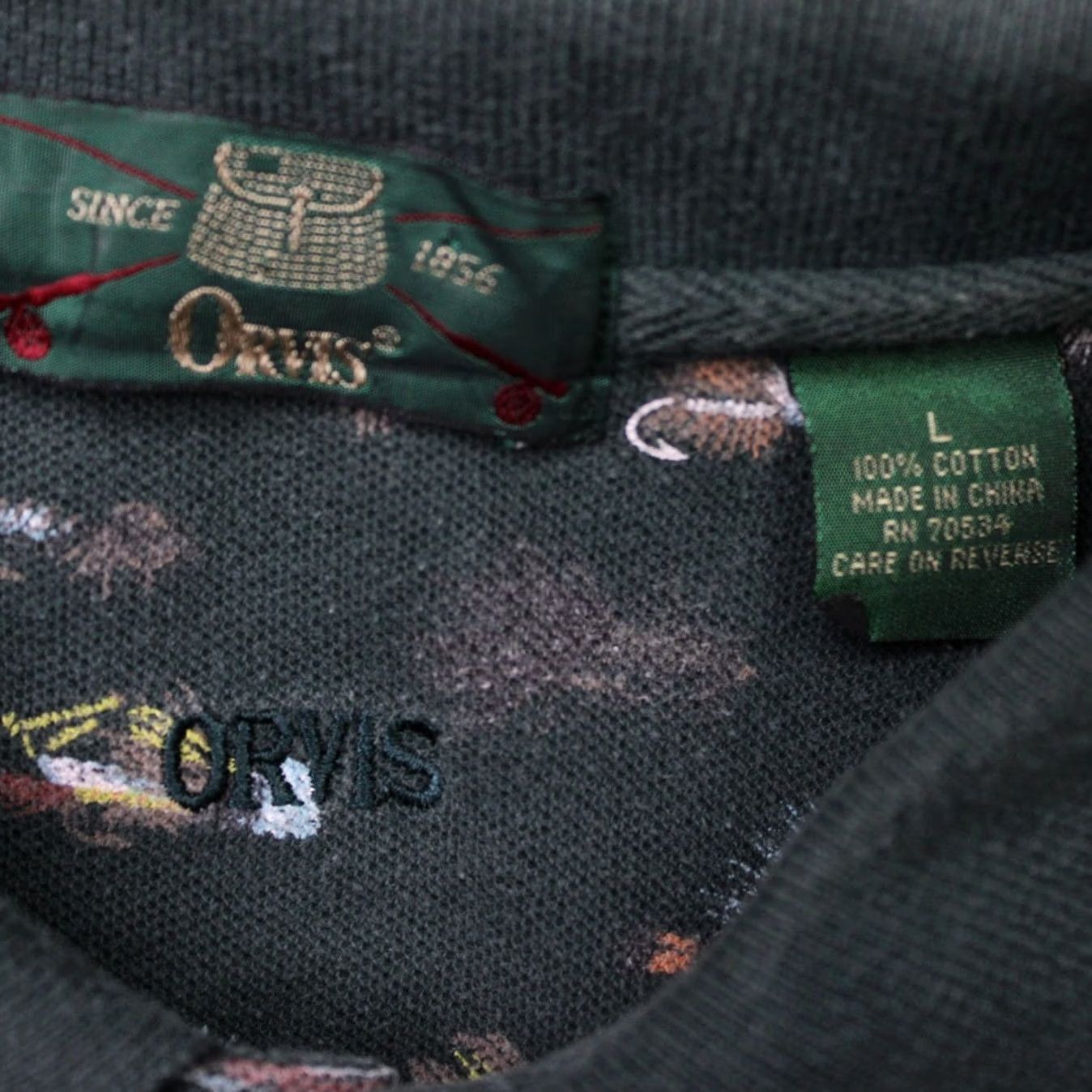 Orvis Orvis Polo Shirt Men L Green All Over Print 100% Cotton S/S Classic Outdoor Fish Polo Shirt Mens Regular Size L Green Size US L / EU 52-54 / 3 - 7 Thumbnail