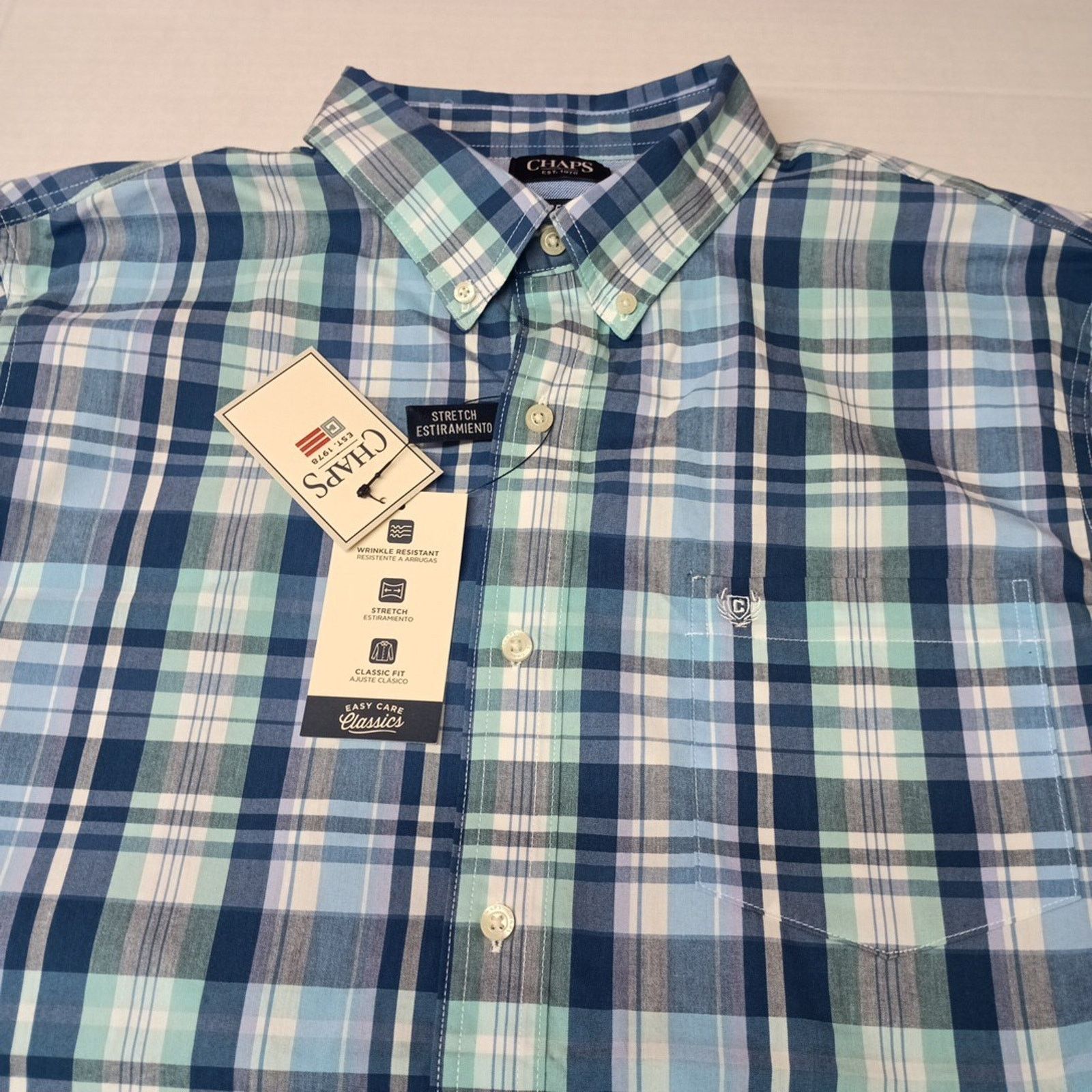 Chaps CHAPS Plaid Shirt Mens XL Lilac Blue Multi Easy Care Stretch Size US XL / EU 56 / 4 - 3 Thumbnail