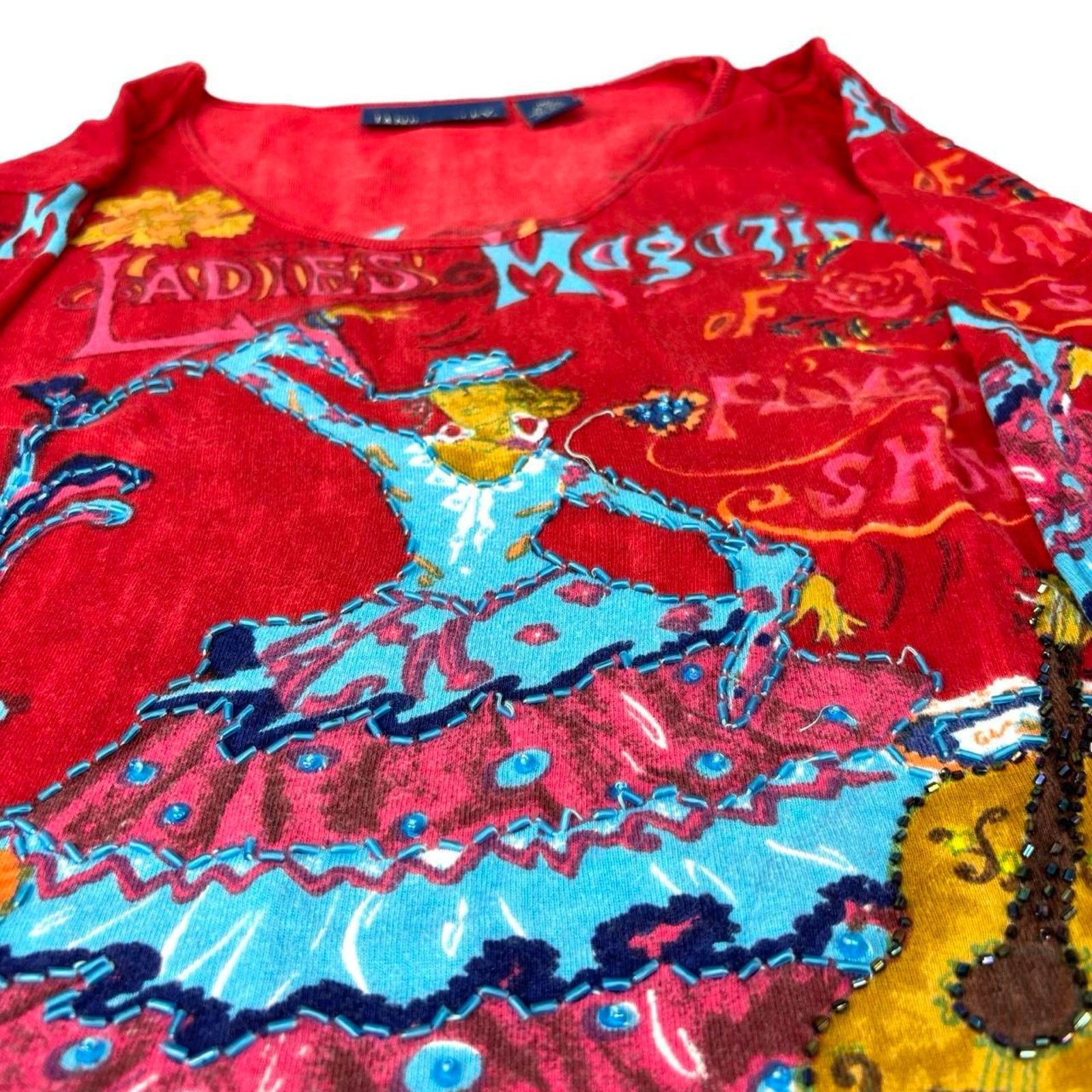 Japanese Brand × Vintage Y2K Beaded T-shirt Size M / US 6-8 / IT 42-44 - 2 Thumbnail