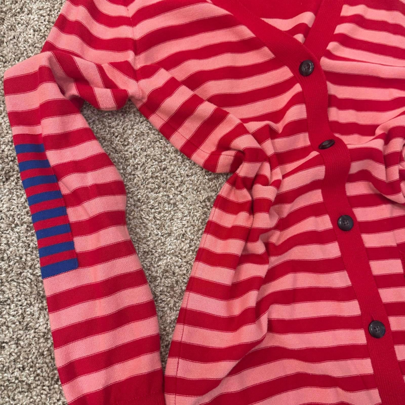 Other CAbi Red and Pink Striped Button-Medium-Up Cardigan Sweater Size M / US 6-8 / IT 42-44 - 3 Thumbnail