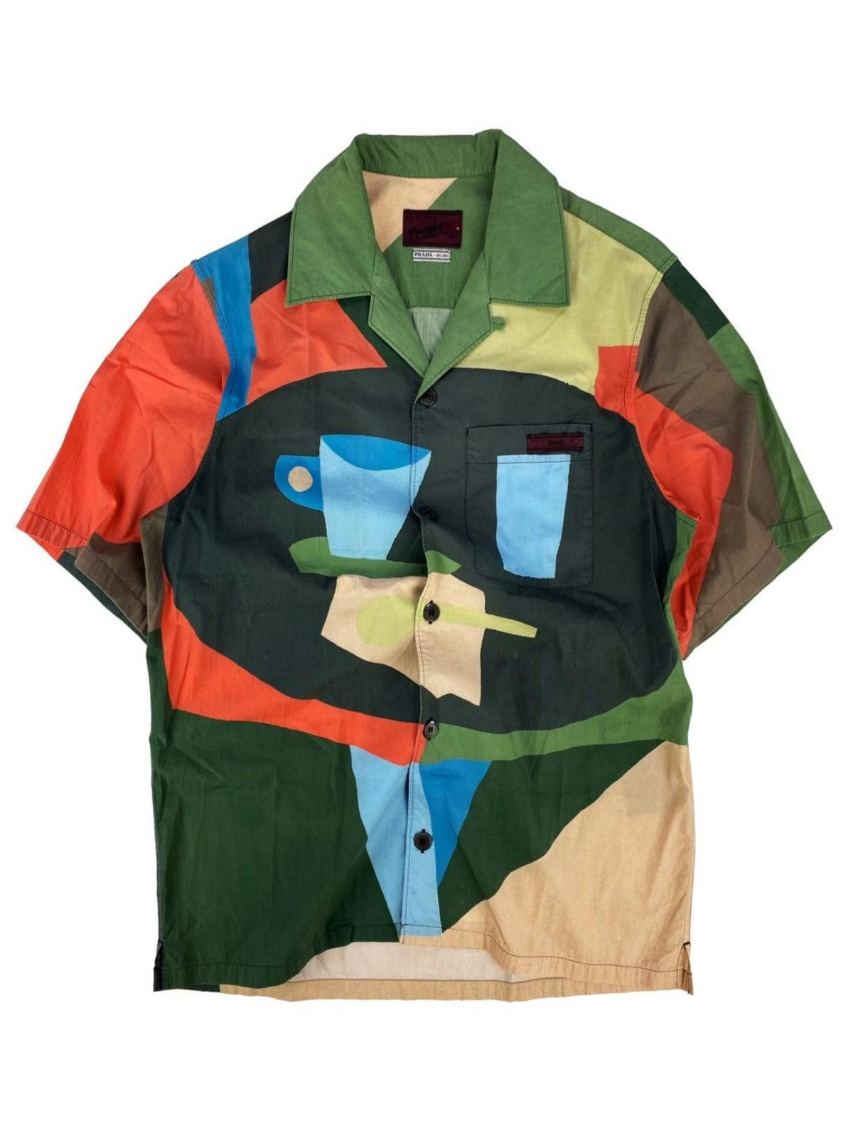 image of Ss17 Prada Still Life Abstract Camp Collar Shirt in Tonal, Men's (Size Medium)