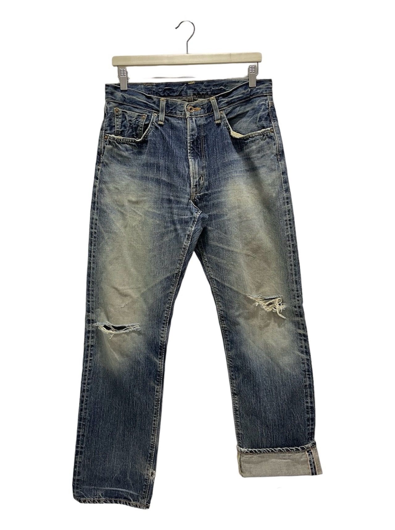 VINTAGE EDWIN 505 SELVEDGE RIPPED DISTRESSED DENIM JEANS