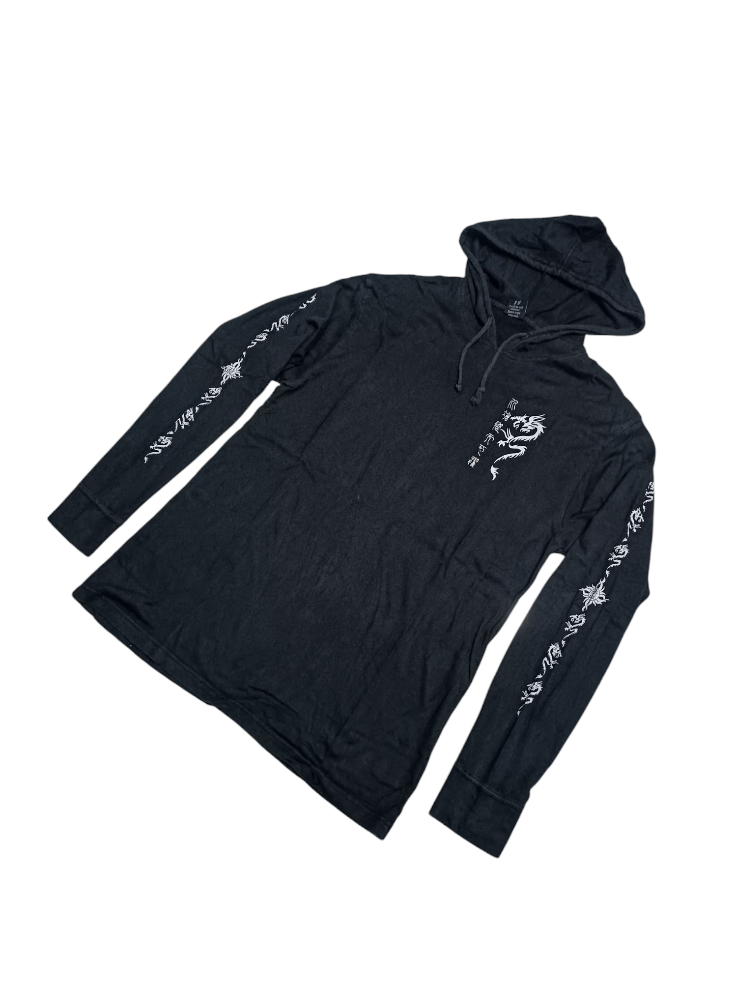 Japanese Brand Vintage Long Sleeve Hoodie T-shirt Thrashed Dragon Poem Size US L / EU 52-54 / 3 - 3 Thumbnail