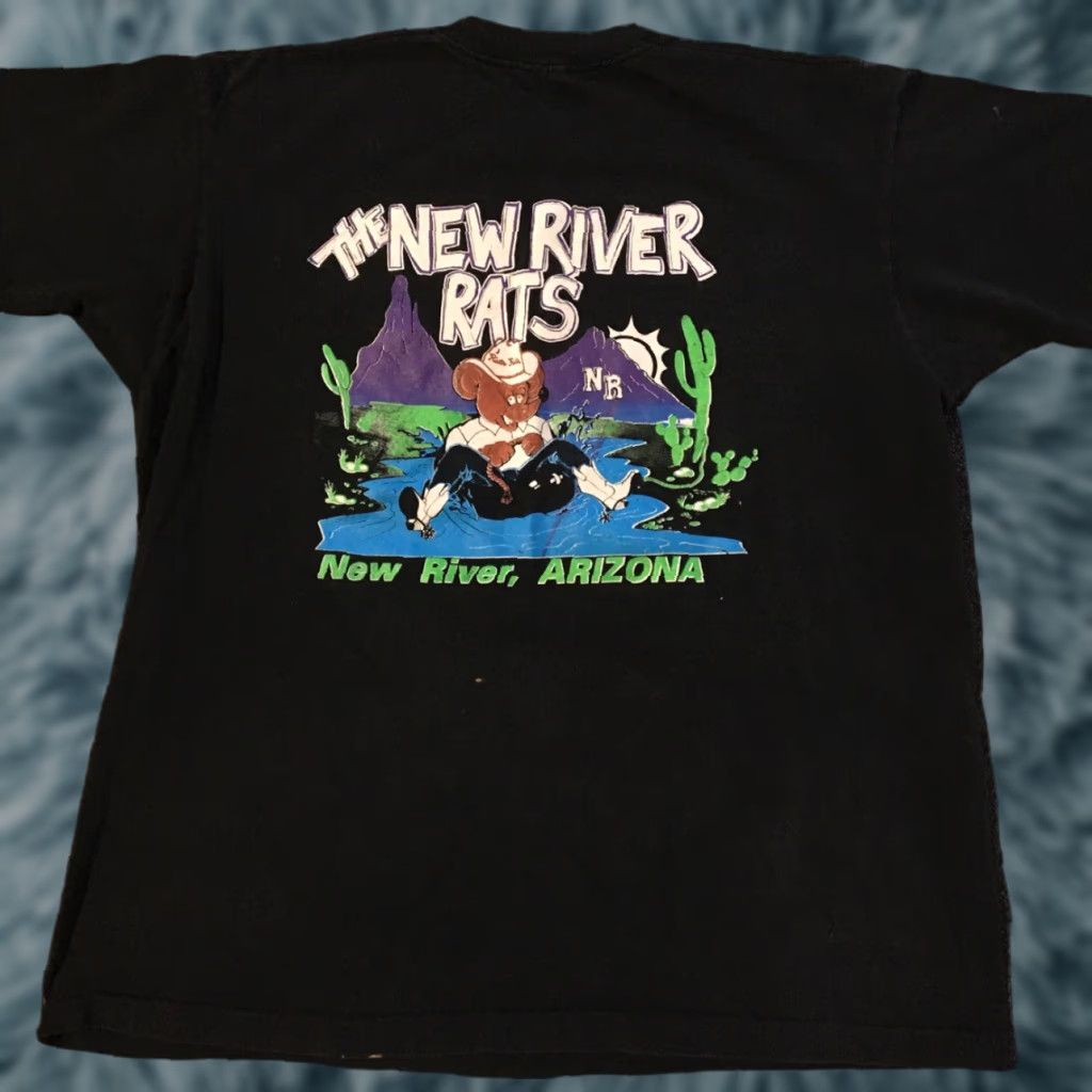 Fruit Of The Loom VINTAGE 90s Arizona River Rats Faded Distress Shirt XXL Black USA Grunge Single Stitch Pocket Tee Mens T-Shirt Size US XXL / EU 58 / 5 - 1 Thumbnail